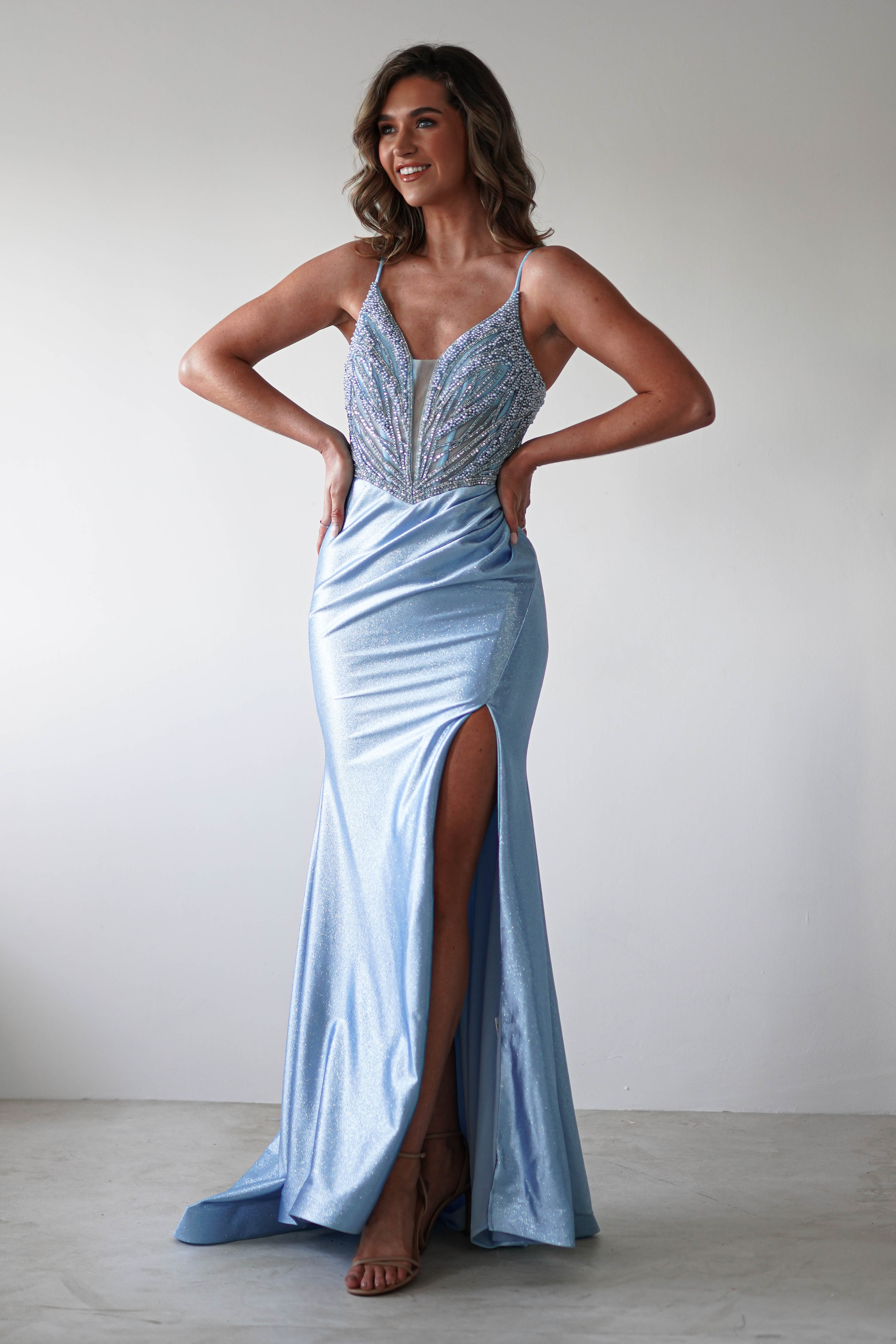 Tiah Glitter Embellished Gown | Blue - Oh Hello Clothing