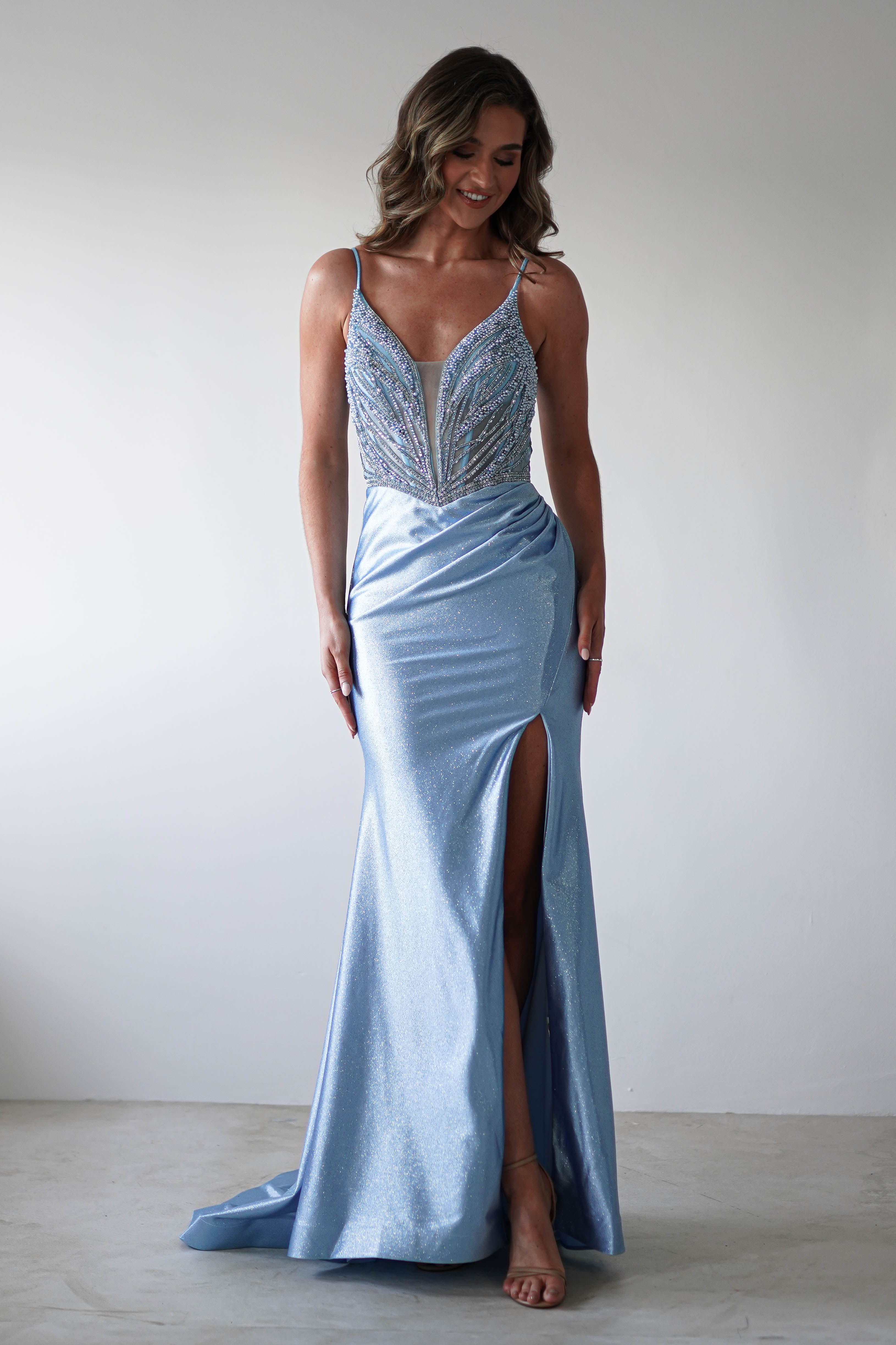 Tiah Glitter Embellished Gown | Blue - Oh Hello Clothing