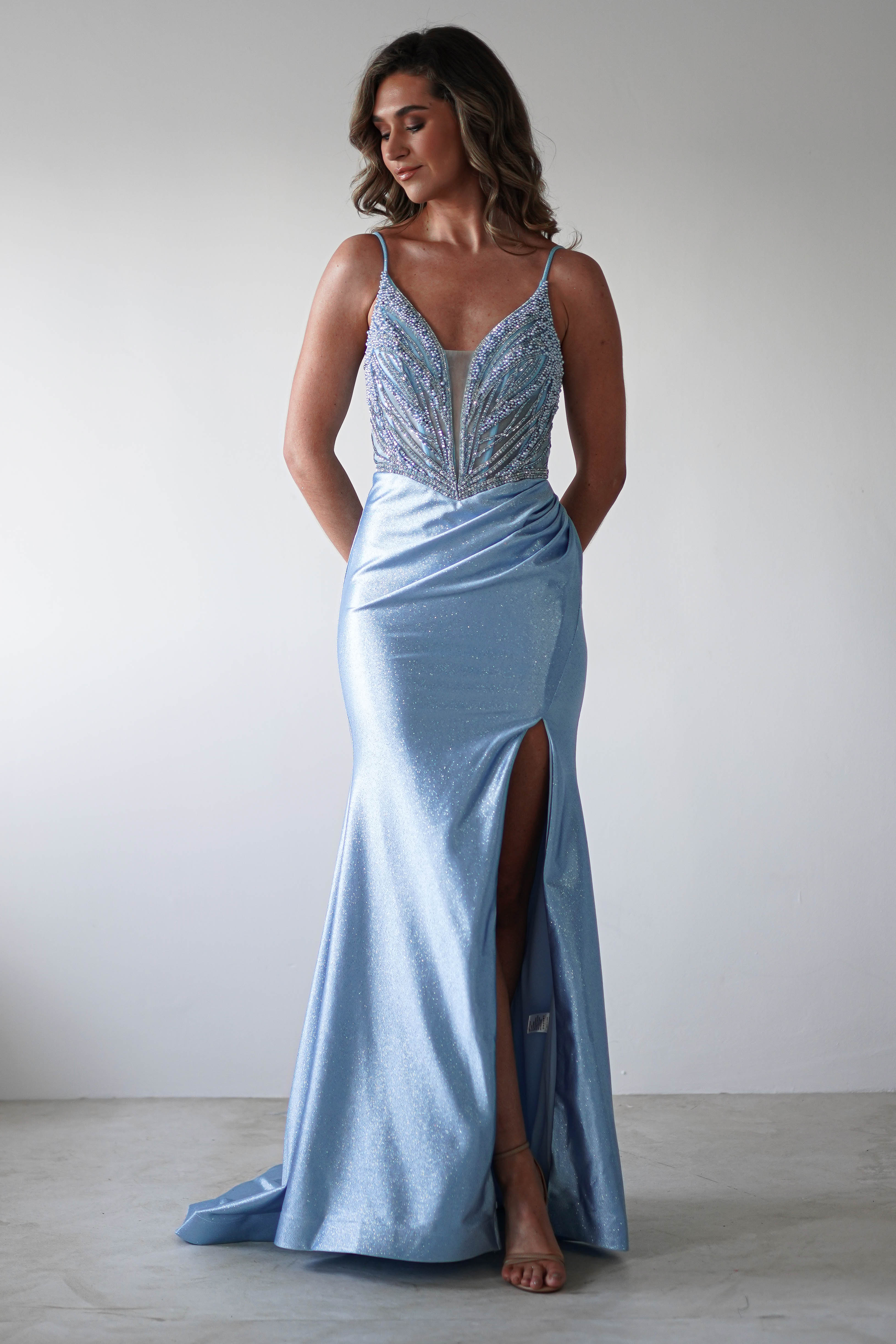 Tiah Glitter Embellished Gown | Blue - Oh Hello Clothing