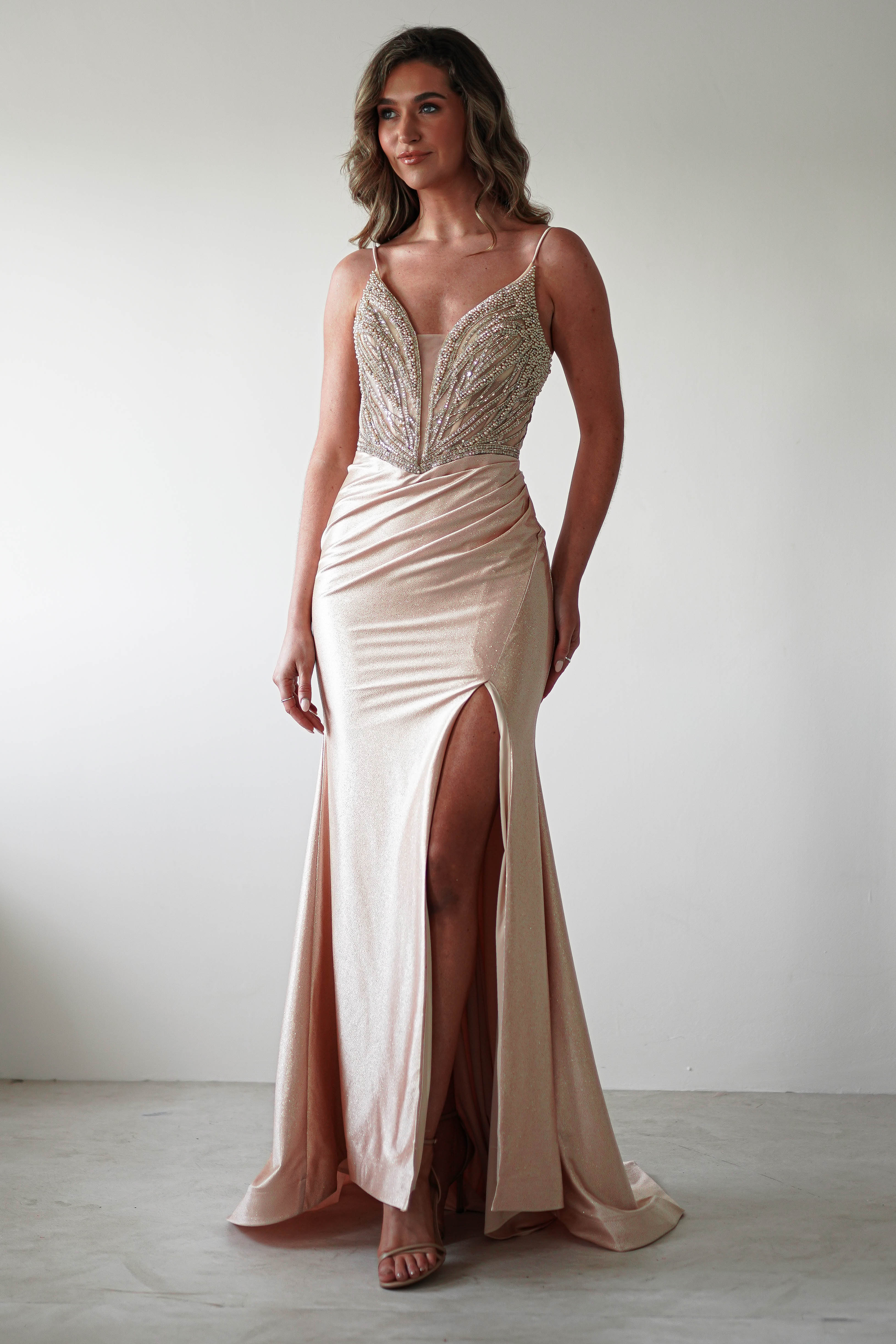 Tiah Glitter Embellished Gown | Gold - Oh Hello Clothing