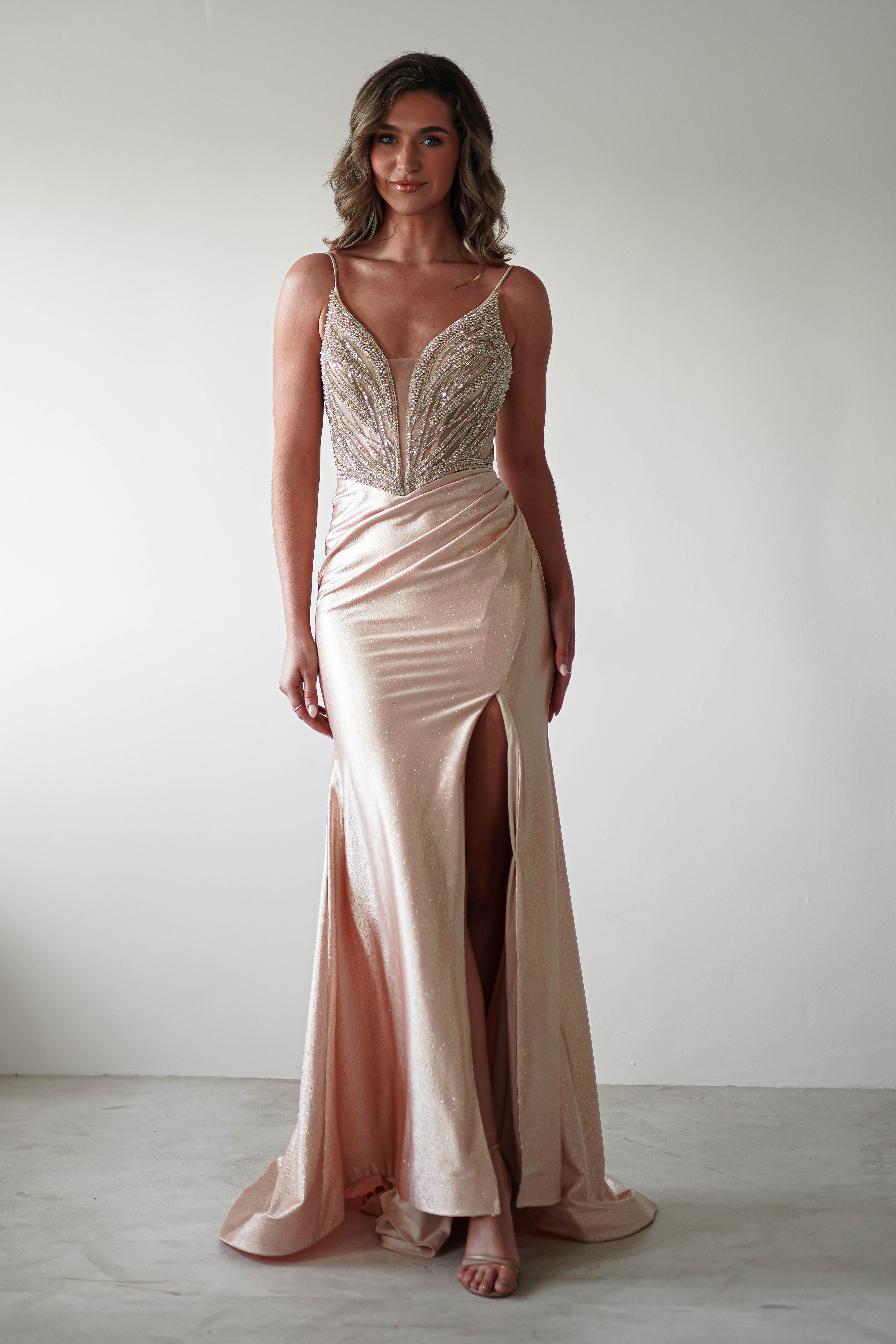 Tiah Glitter Embellished Gown | Gold - Oh Hello Clothing