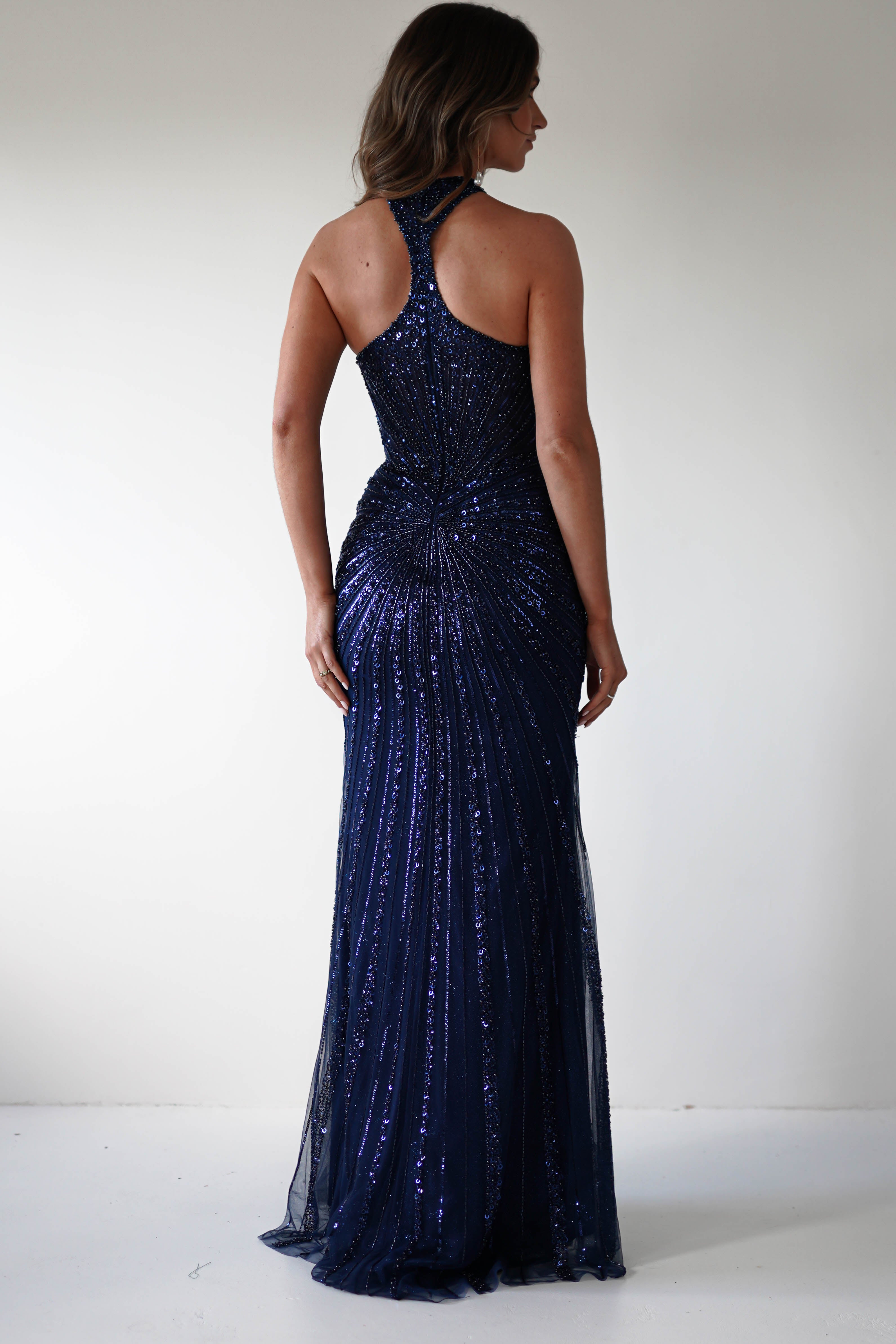 Santana Beaded Keyhole Gown | Midnight - Oh Hello Clothing