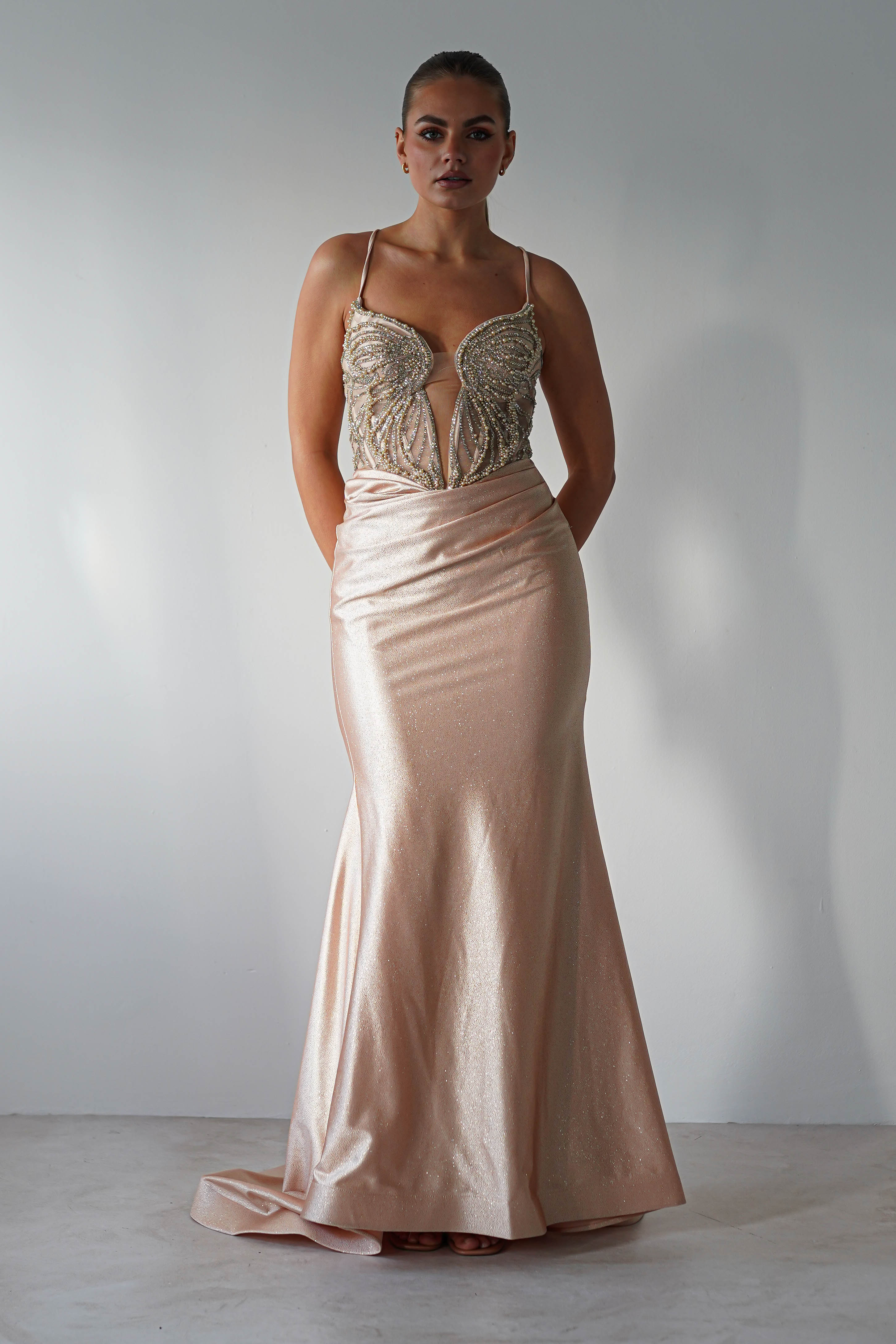 The Butterfly Embellished Bodycon Gown | Gold - Oh Hello Clothing