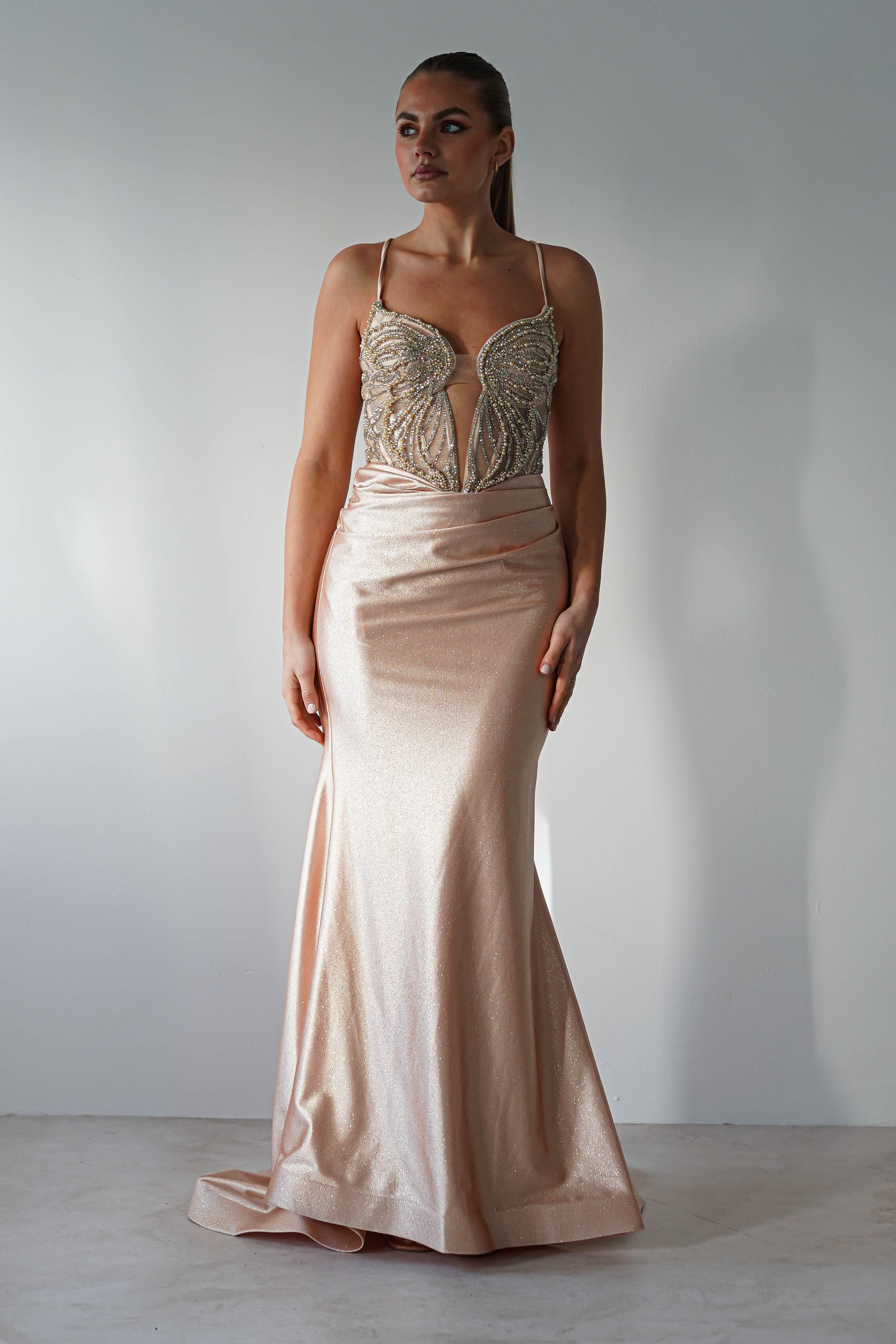 The Butterfly Embellished Bodycon Gown | Gold - Oh Hello Clothing