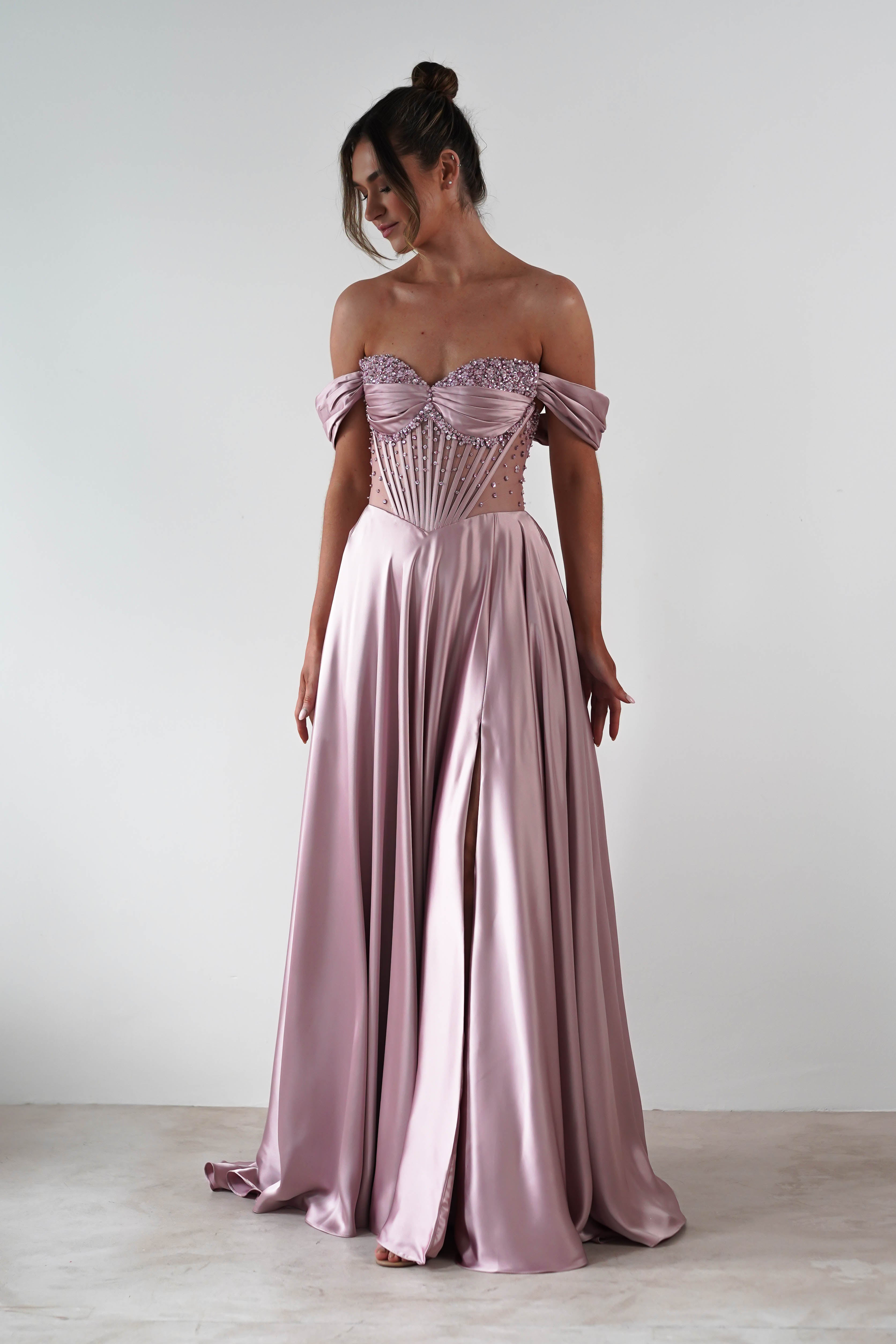 Tullie Satin A-Line Maxi Dress | Mauve