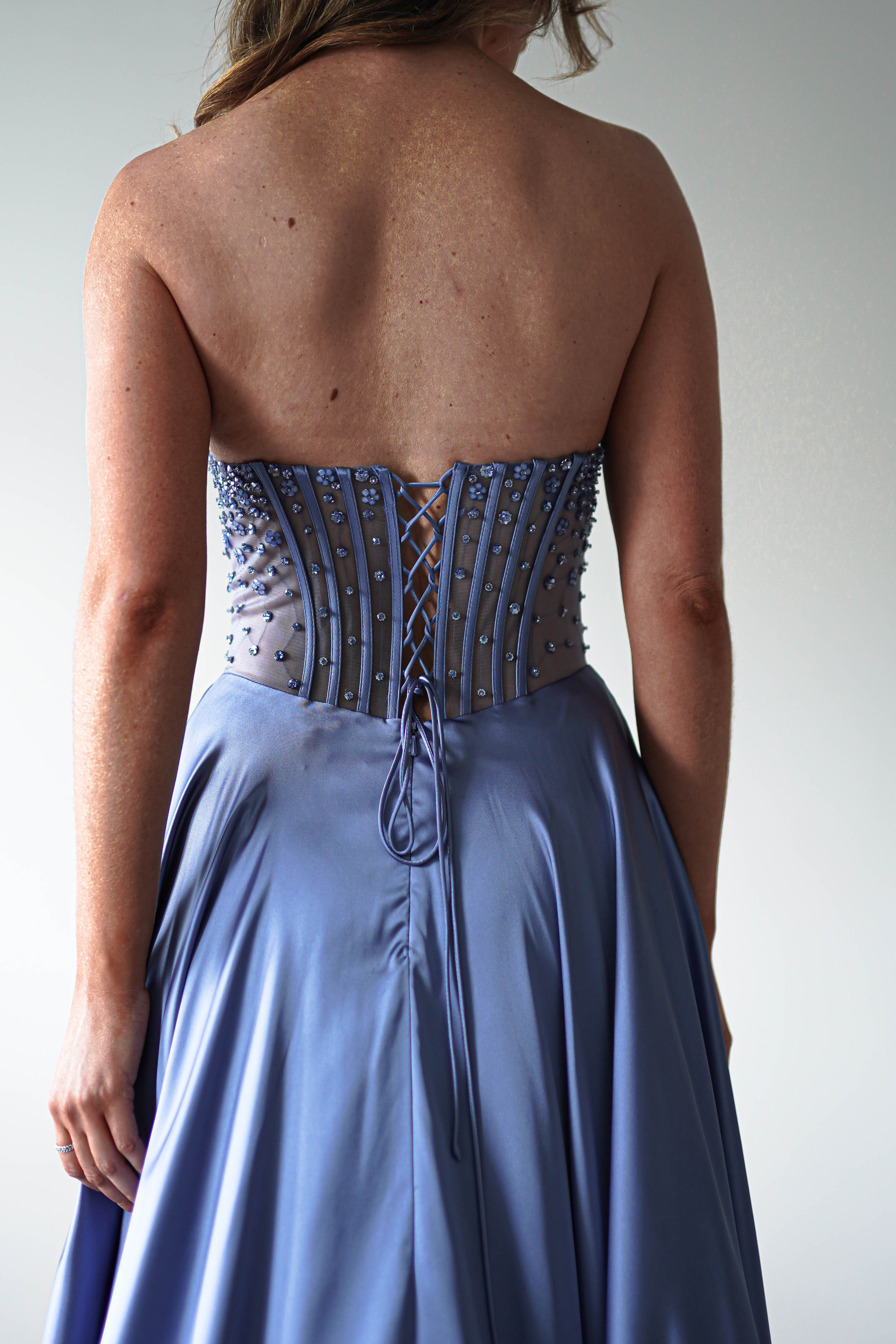 Tullie Satin A - Line Maxi Dress | Smokey Blue | Oh Hello Clothing | XS (6)