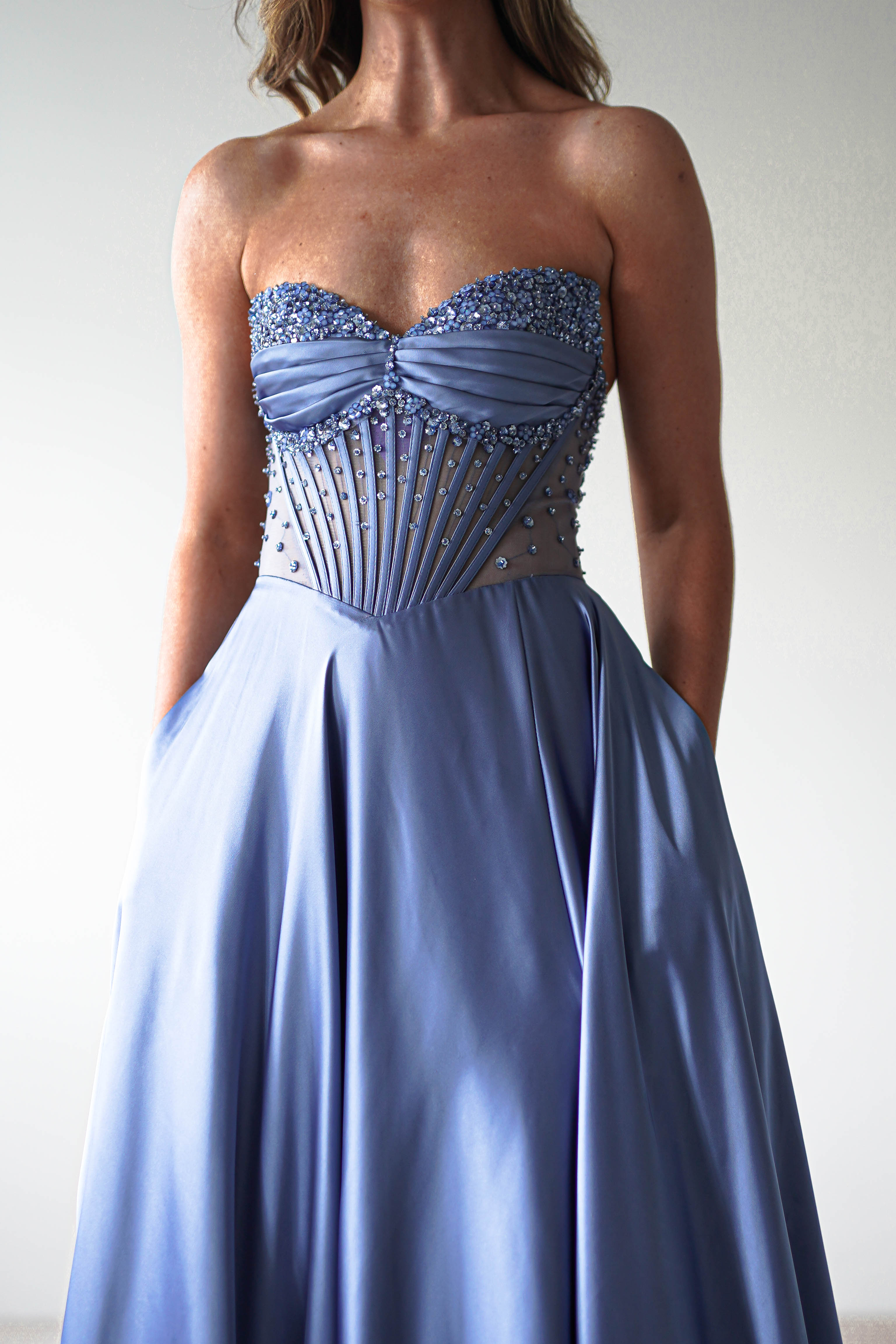 Tullie Satin A - Line Maxi Dress | Smokey Blue | Oh Hello Clothing | XS (6)