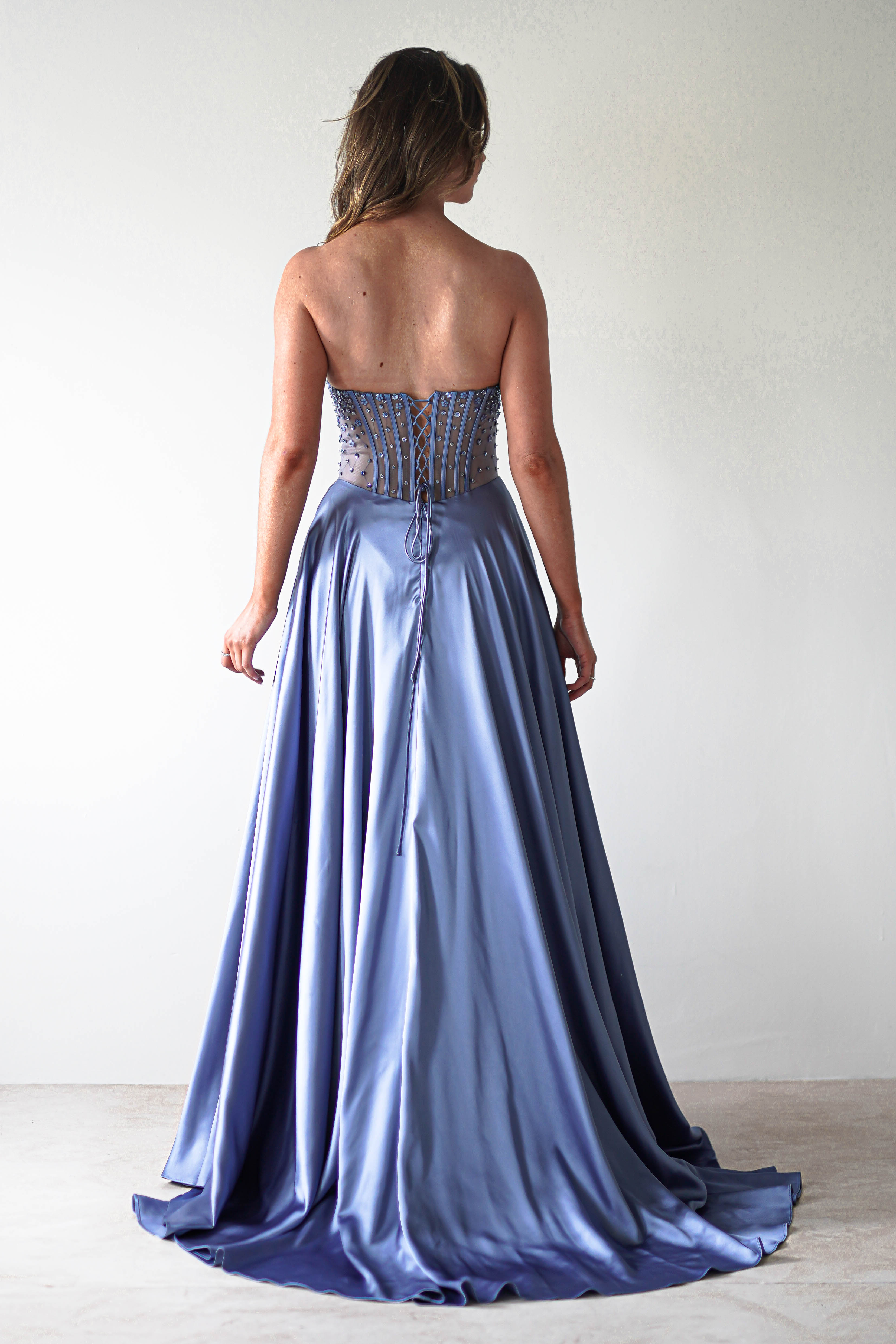 Tullie Satin A - Line Maxi Dress | Smokey Blue | Oh Hello Clothing | XS (6)