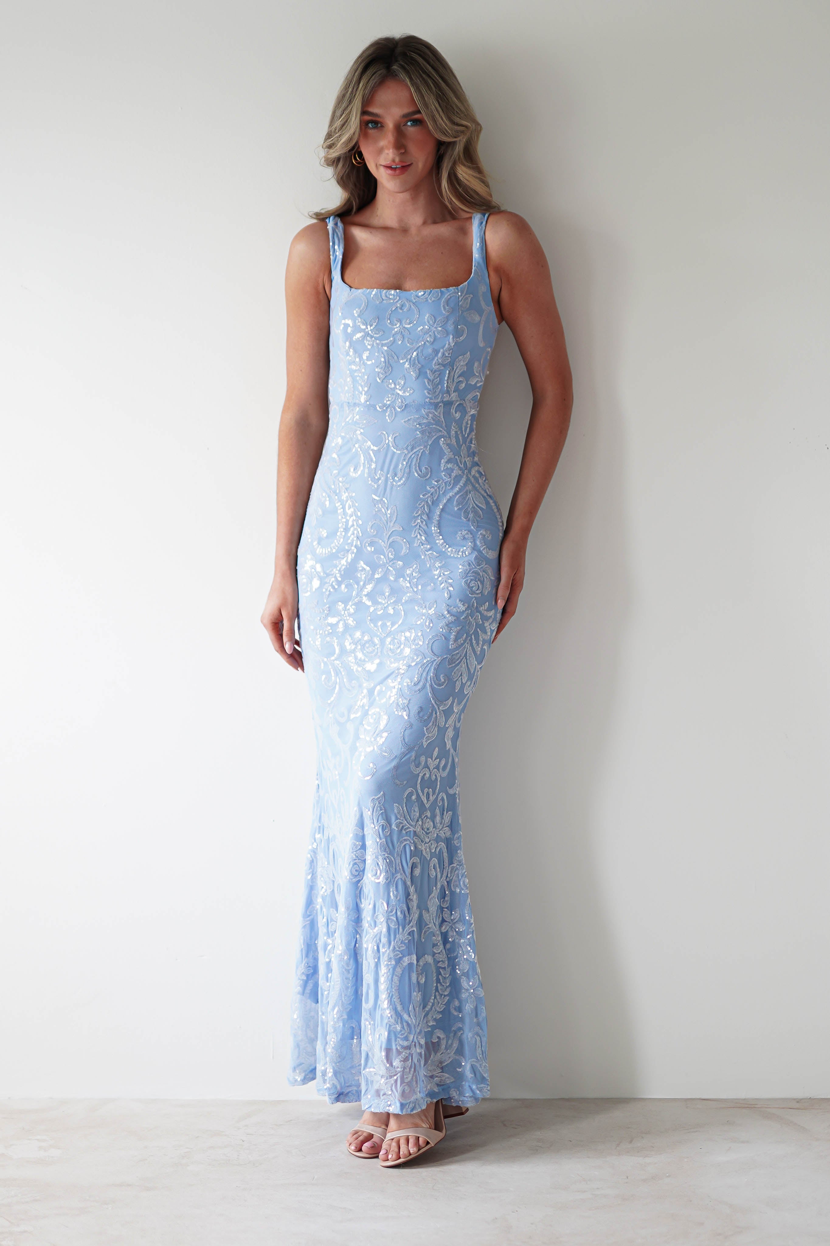 Halo Square Neck Sequin Maxi Gown | Blue - Oh Hello Clothing