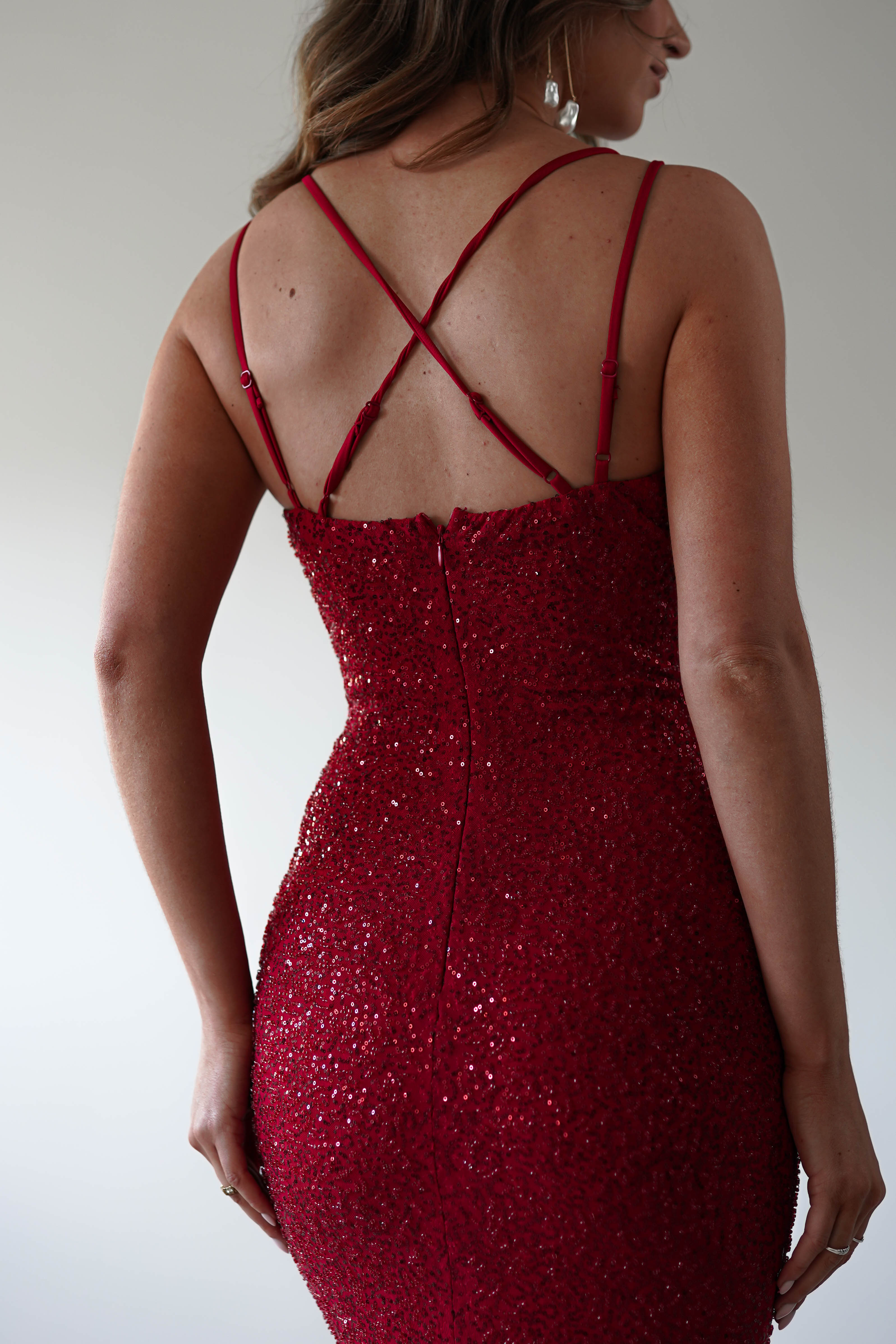 Nina Beaded Bodycon Gown | Red - Oh Hello Clothing