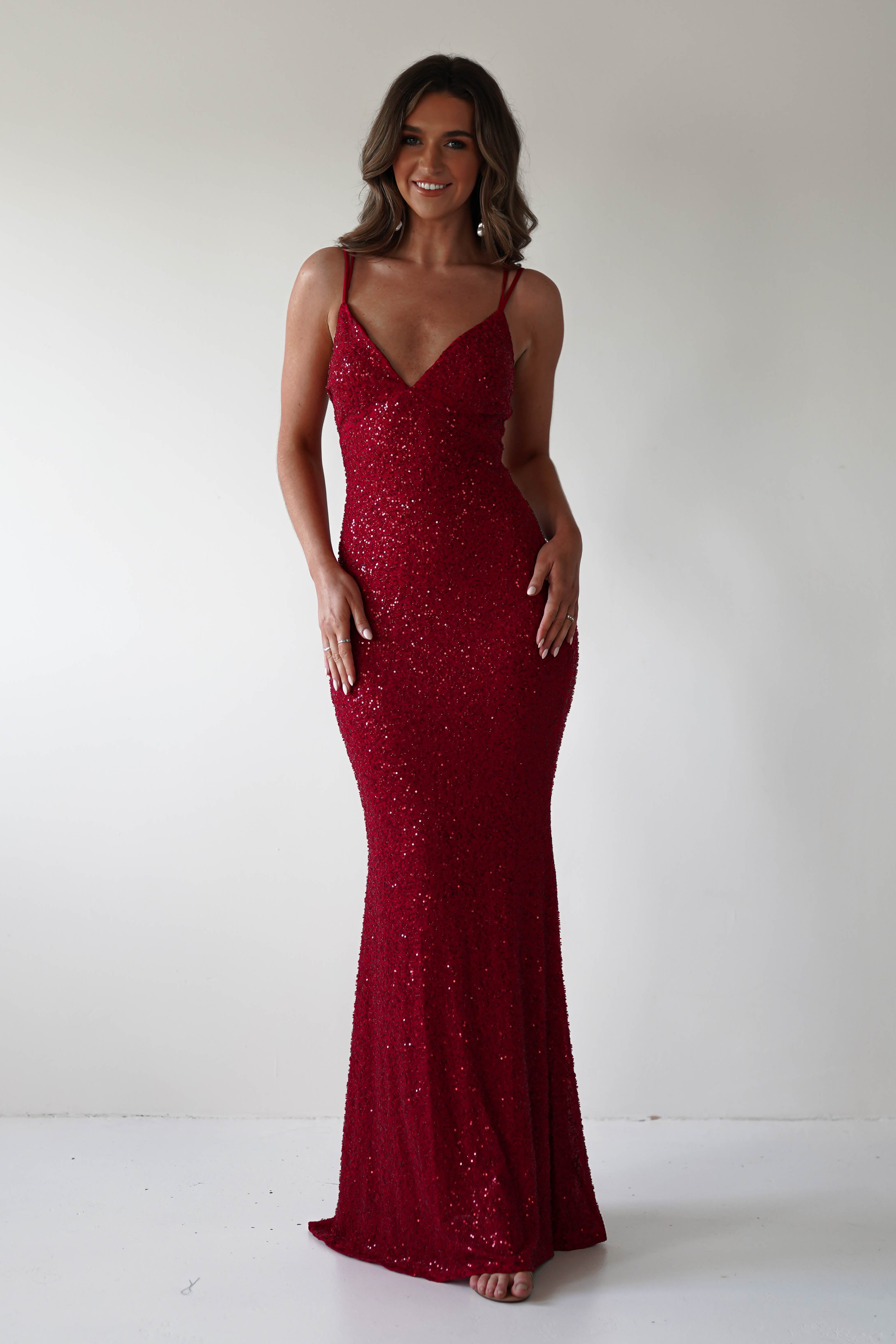 Nina Beaded Bodycon Gown | Red - Oh Hello Clothing