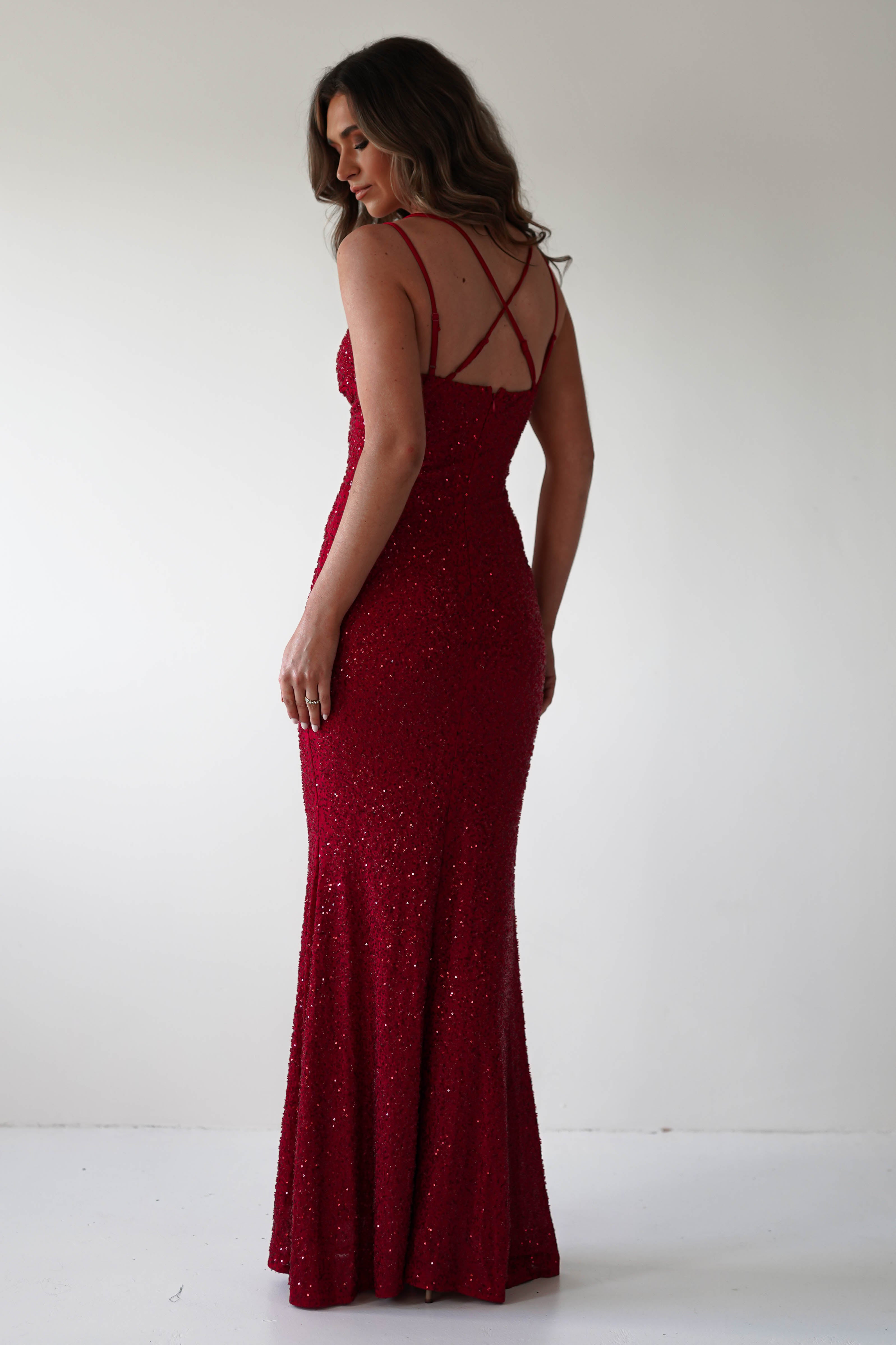 Nina Beaded Bodycon Gown | Red - Oh Hello Clothing