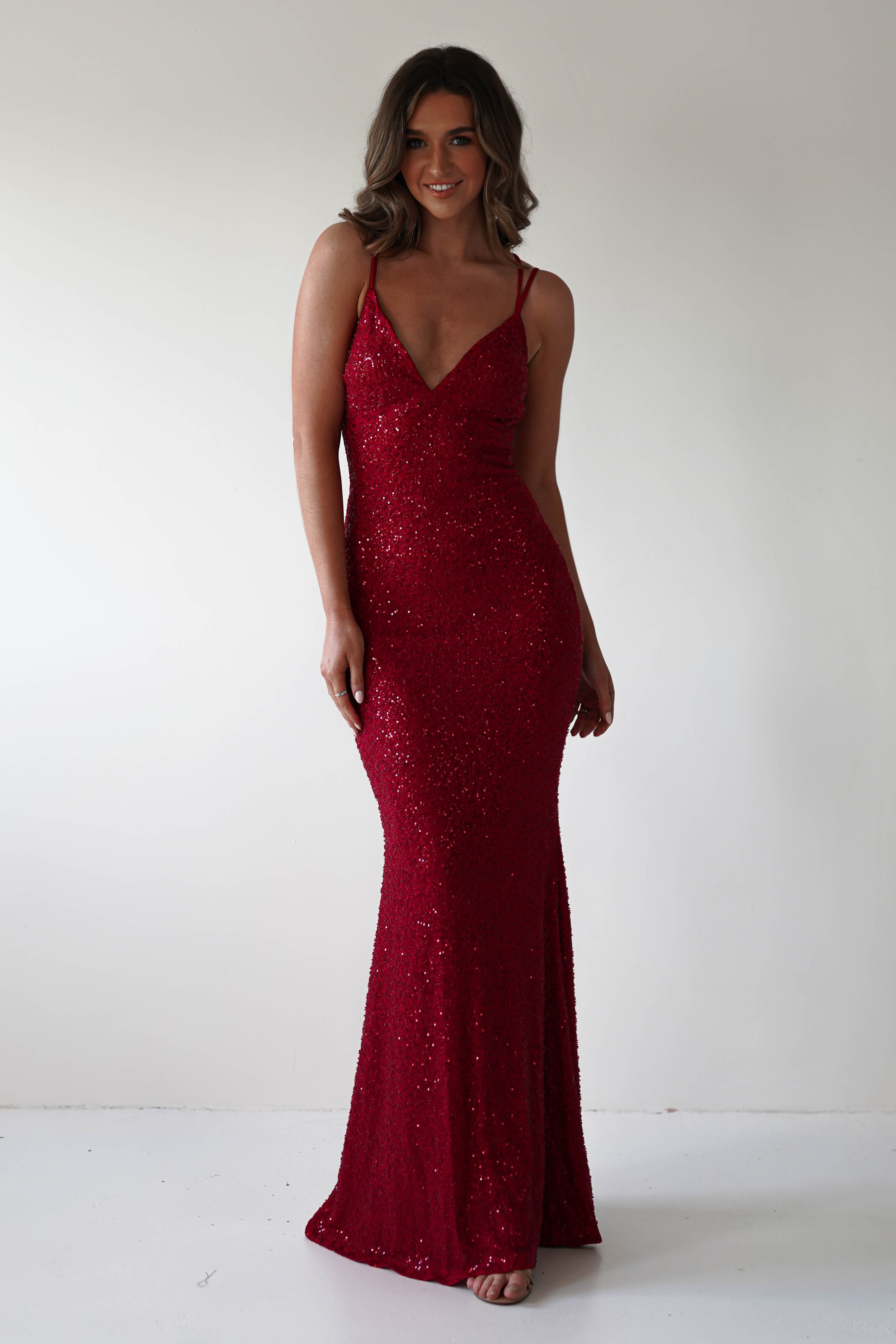 Nina Beaded Bodycon Gown | Red - Oh Hello Clothing