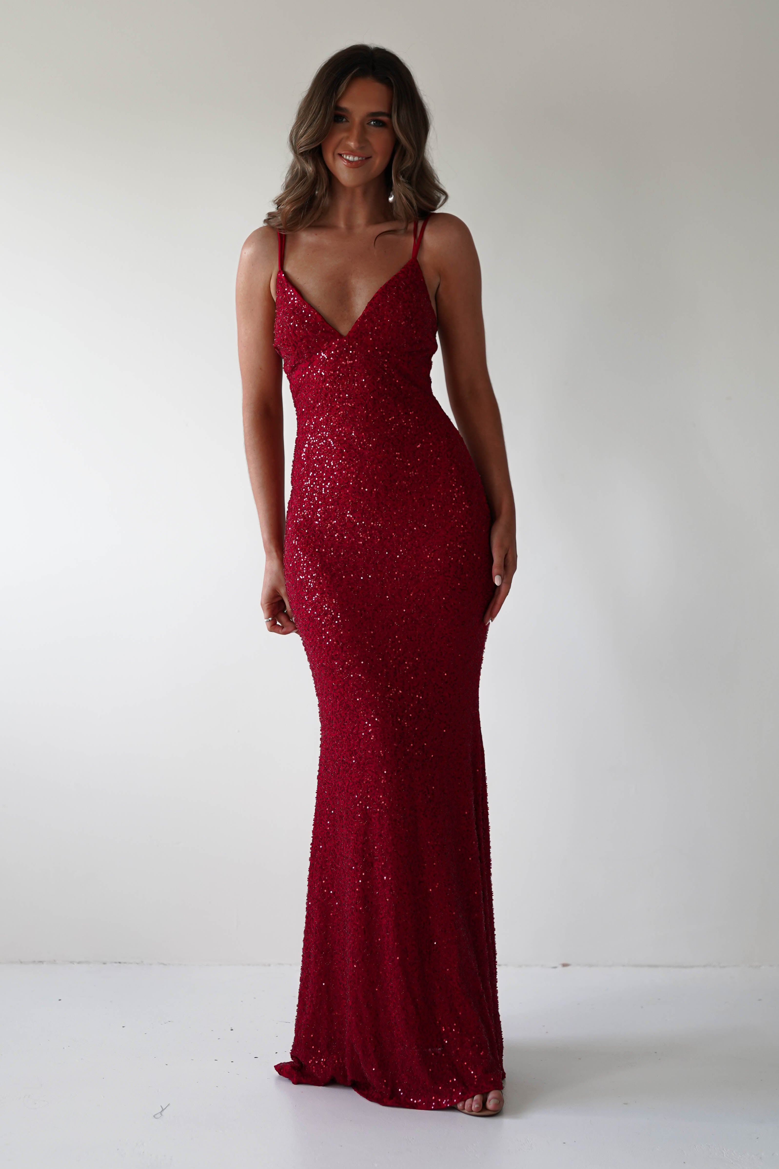 Nina Beaded Bodycon Gown | Red - Oh Hello Clothing