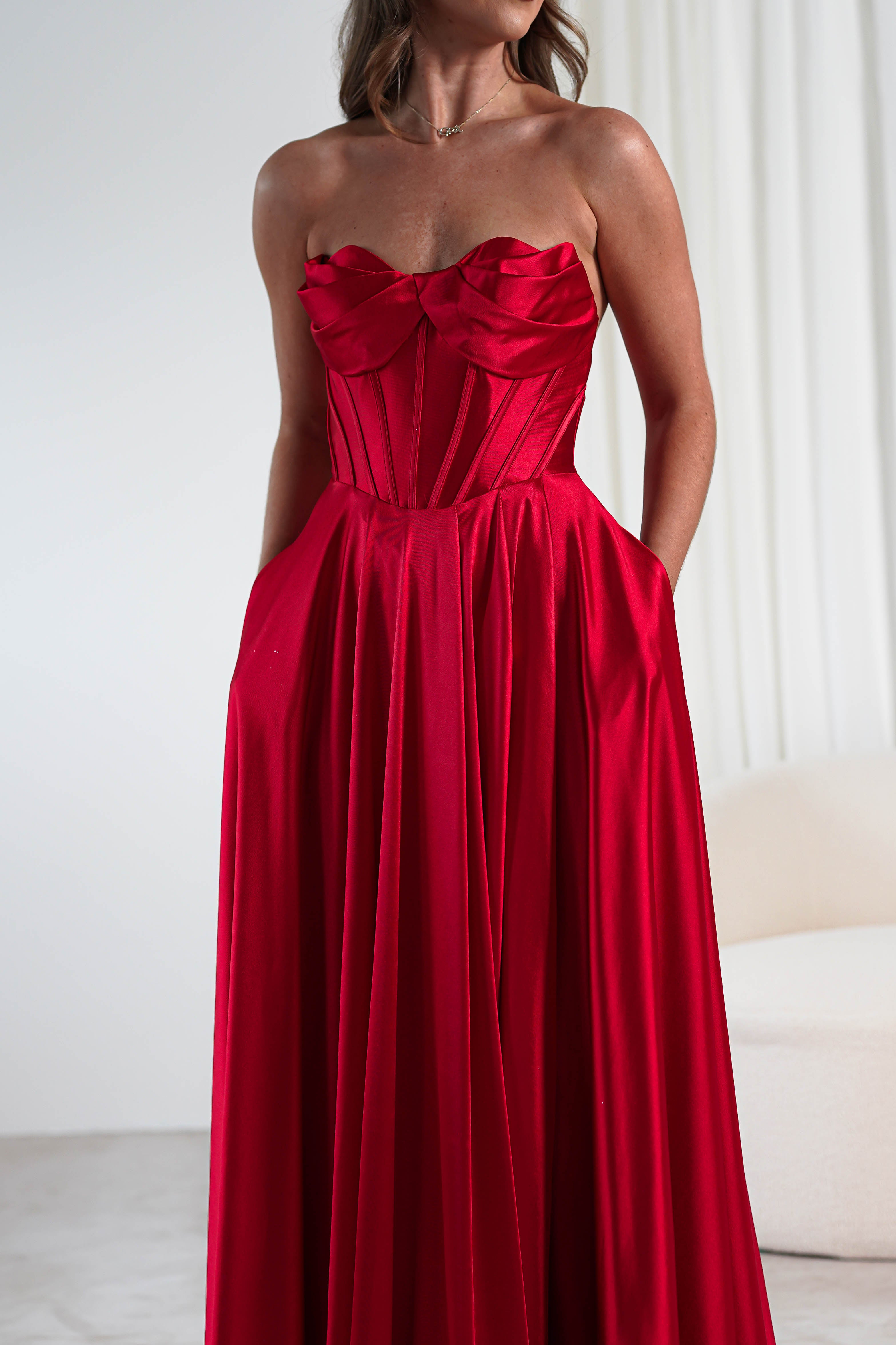 Kristi Strapless A Line Gown | Red | Oh Hello Clothing | XS (6)