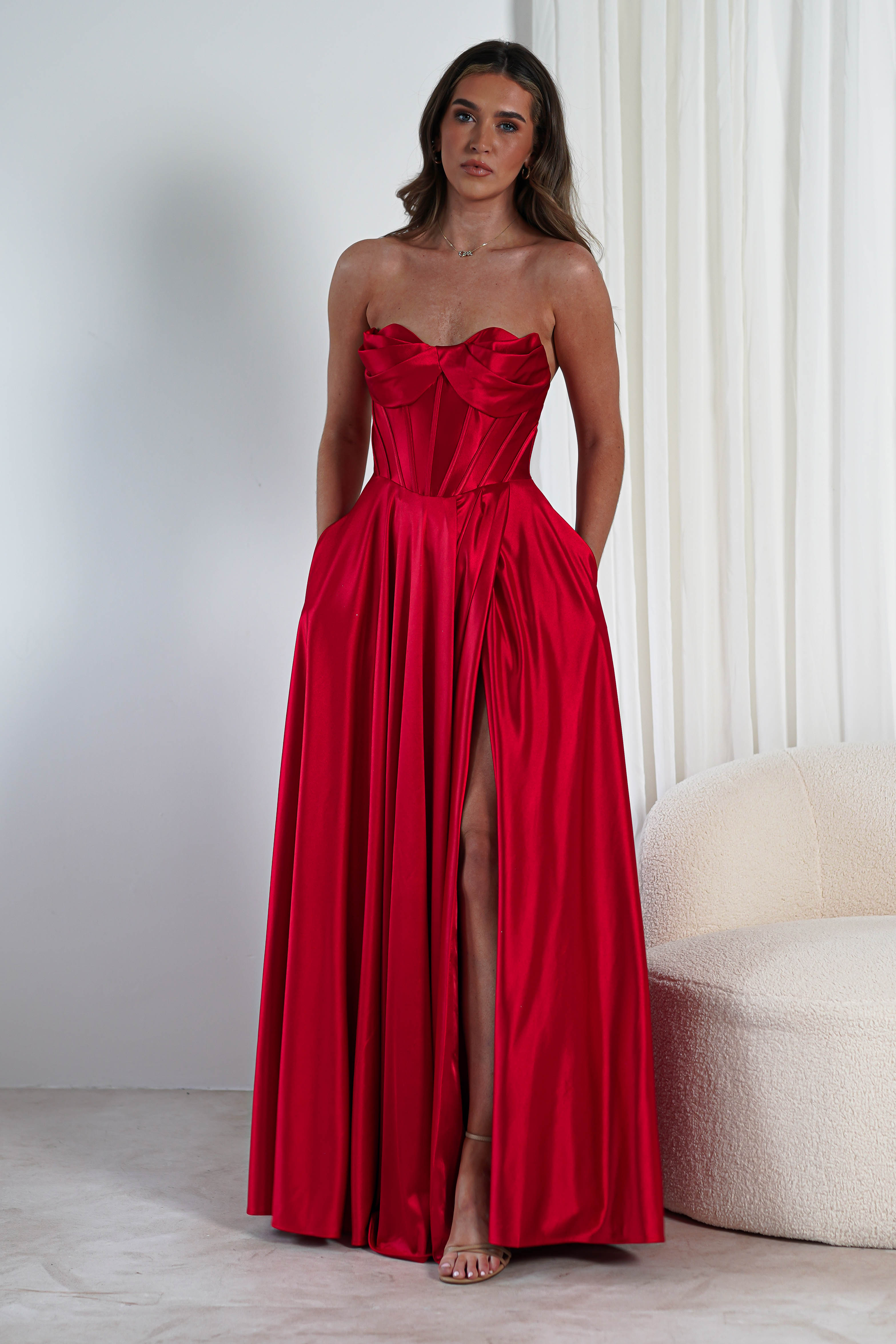 Kristi Strapless A Line Gown | Red | Oh Hello Clothing | XS (6)