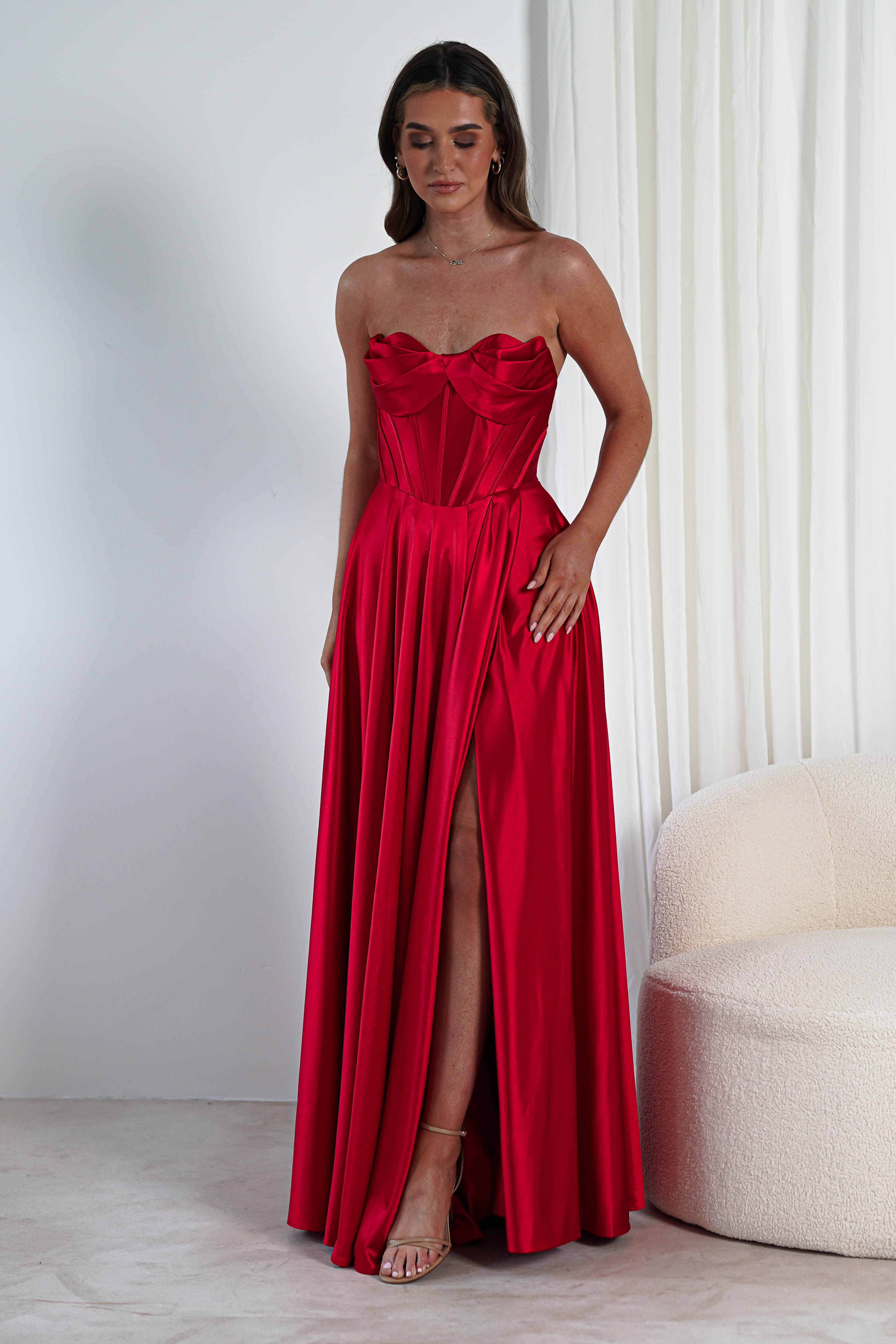 Kristi Strapless A Line Gown | Red | Oh Hello Clothing | XS (6)
