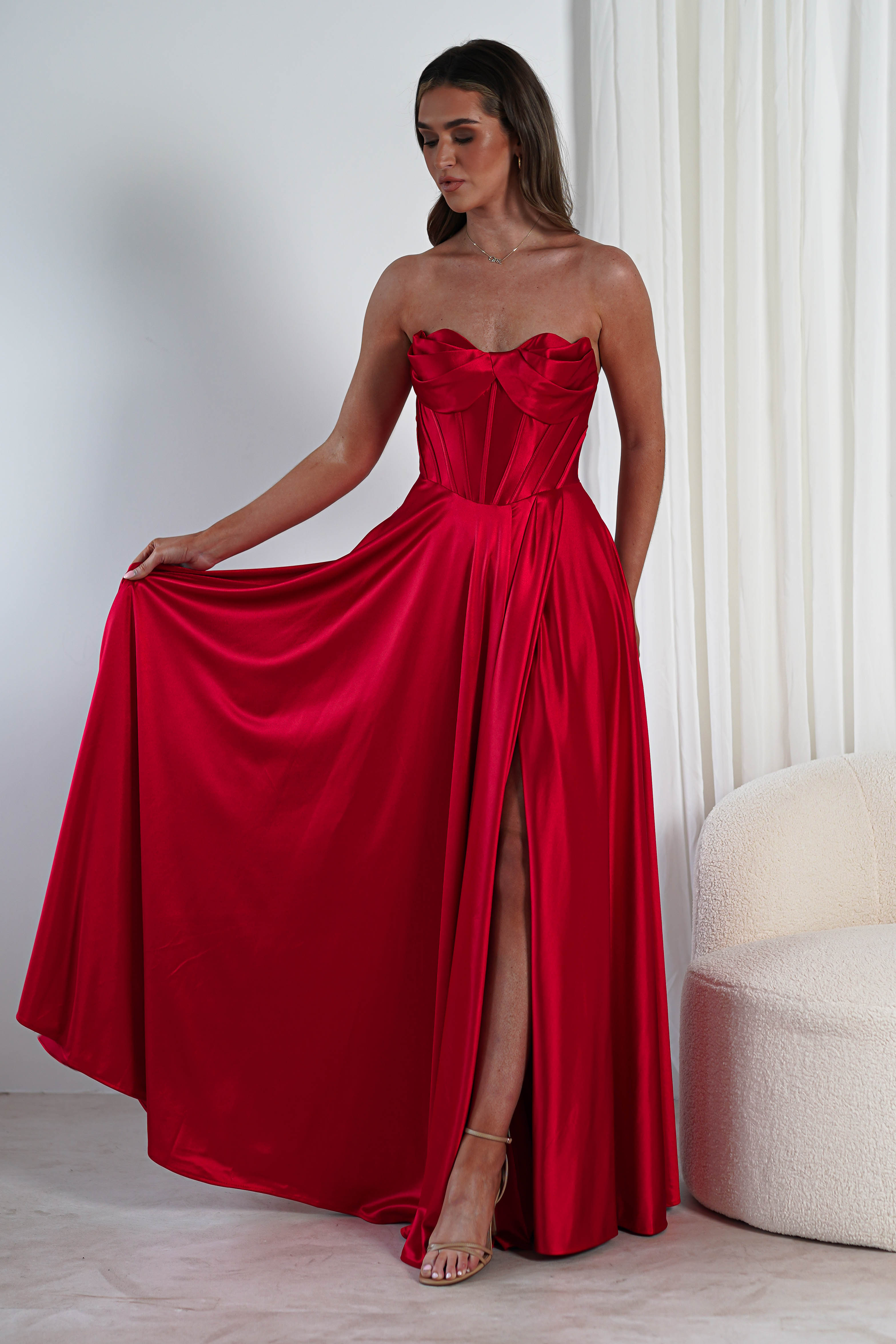 Kristi Strapless A Line Gown | Red | Oh Hello Clothing | XS (6)