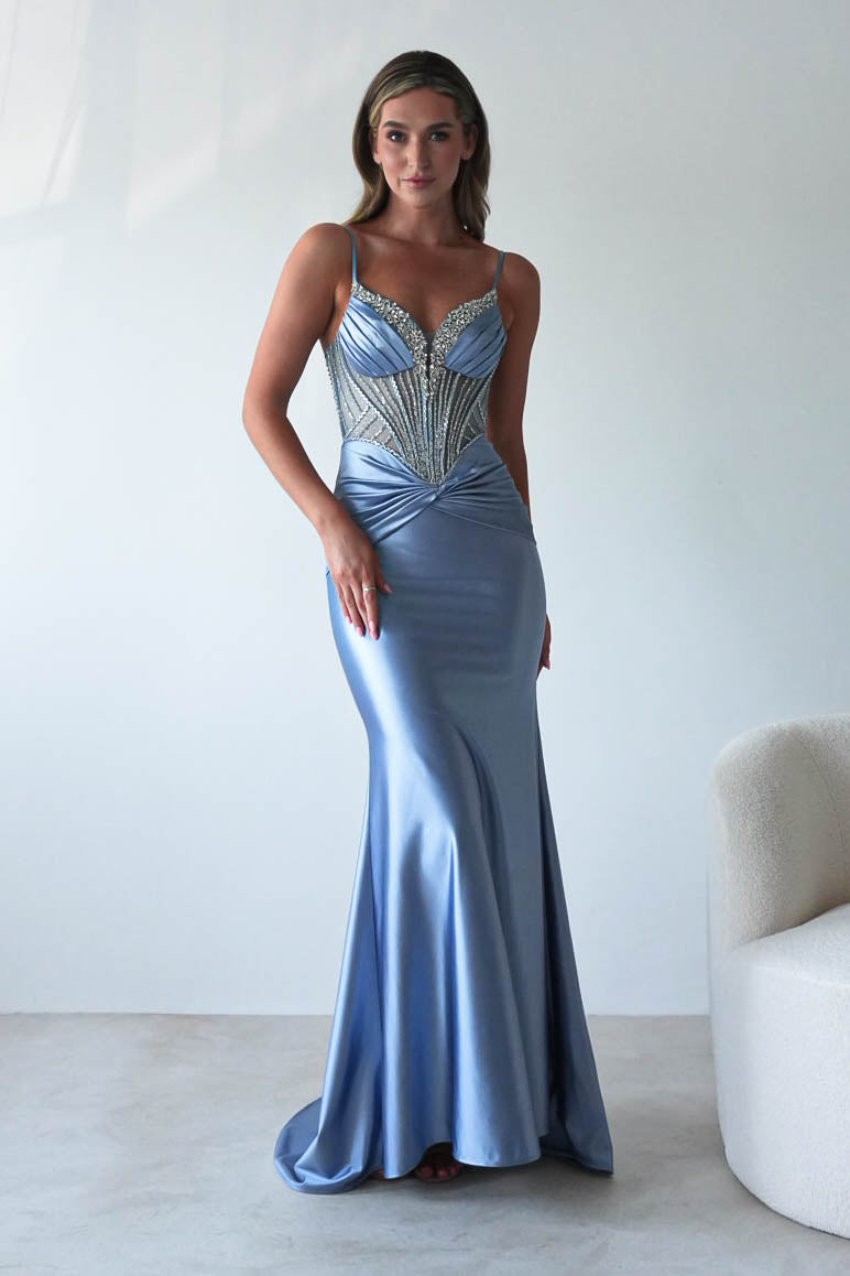Vera Embellished Bodycon Gown | Dusty Blue
