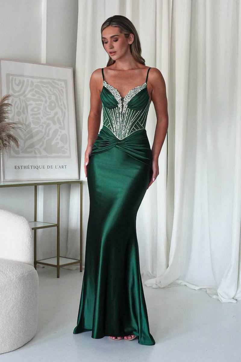 Vera Embellished Bodycon Gown | Emerald Green | Debs & Prom