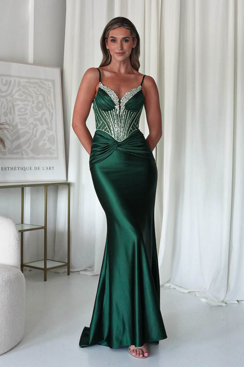 Vera Embellished Bodycon Gown | Emerald Green | Oh Hello Clothing | XS (6)