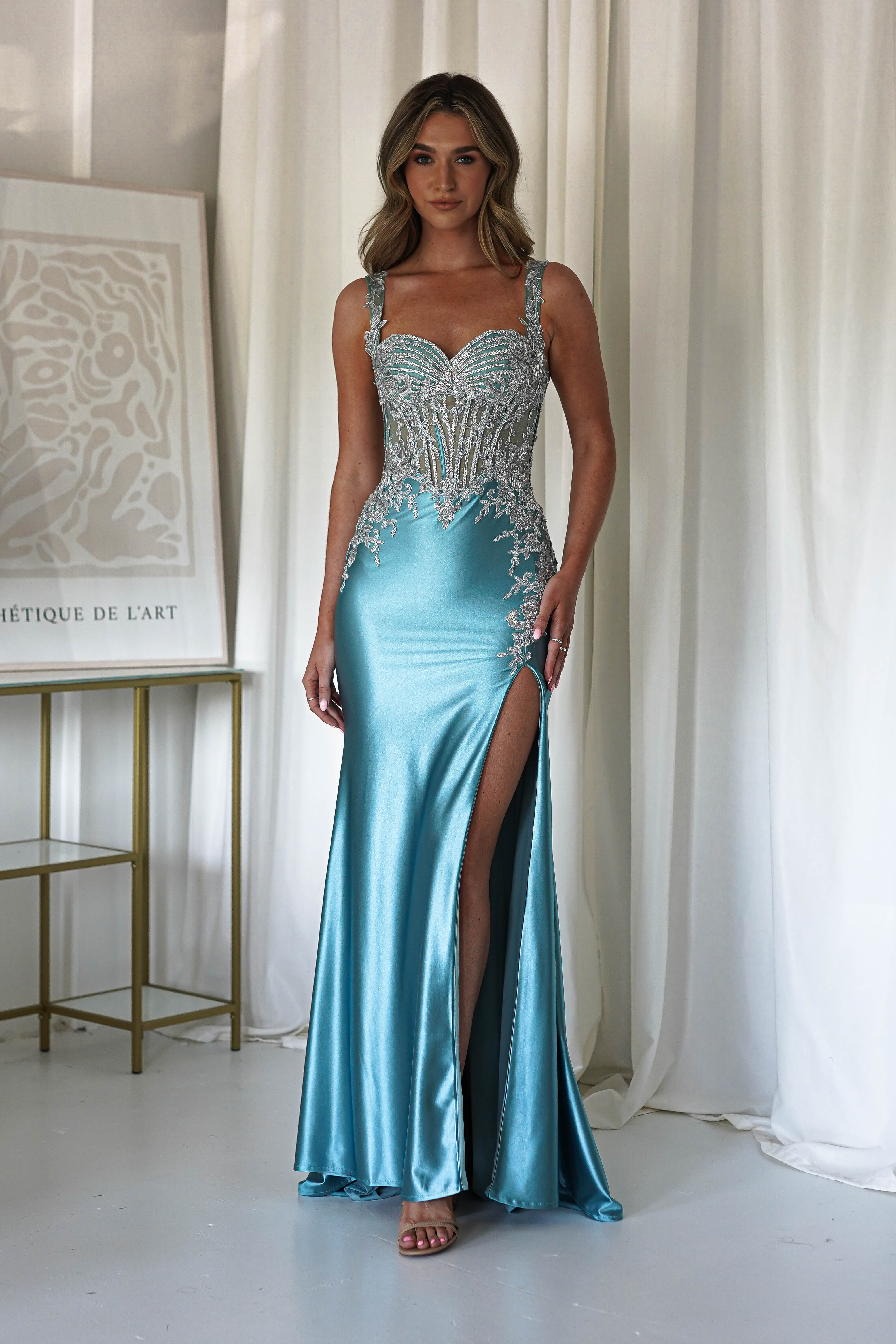 Rhodes Embellished Bodycon Gown | Robin Blue | Oh Hello Clothing | XS (6)