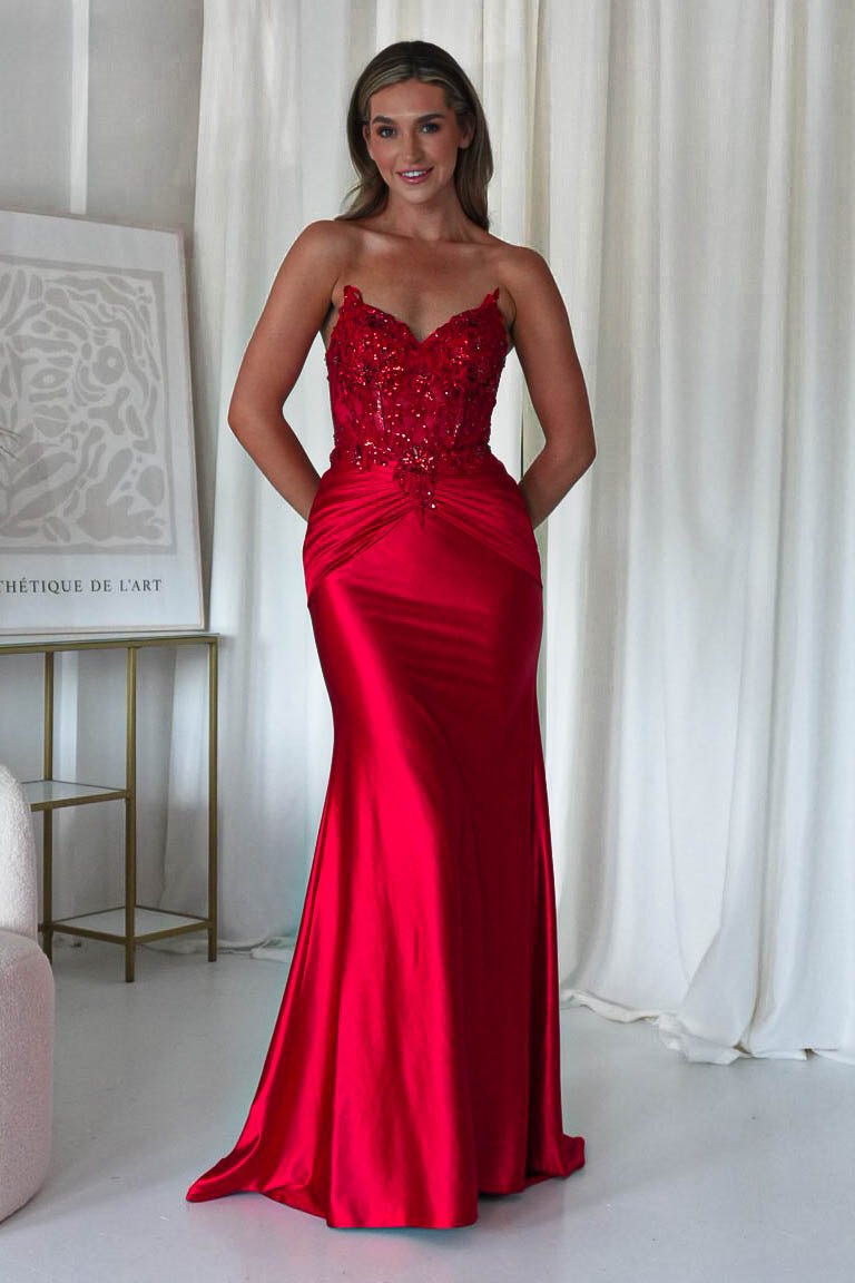 Raquel Bodycon Embellished Gown | Red | Oh Hello Clothing | XS (6)