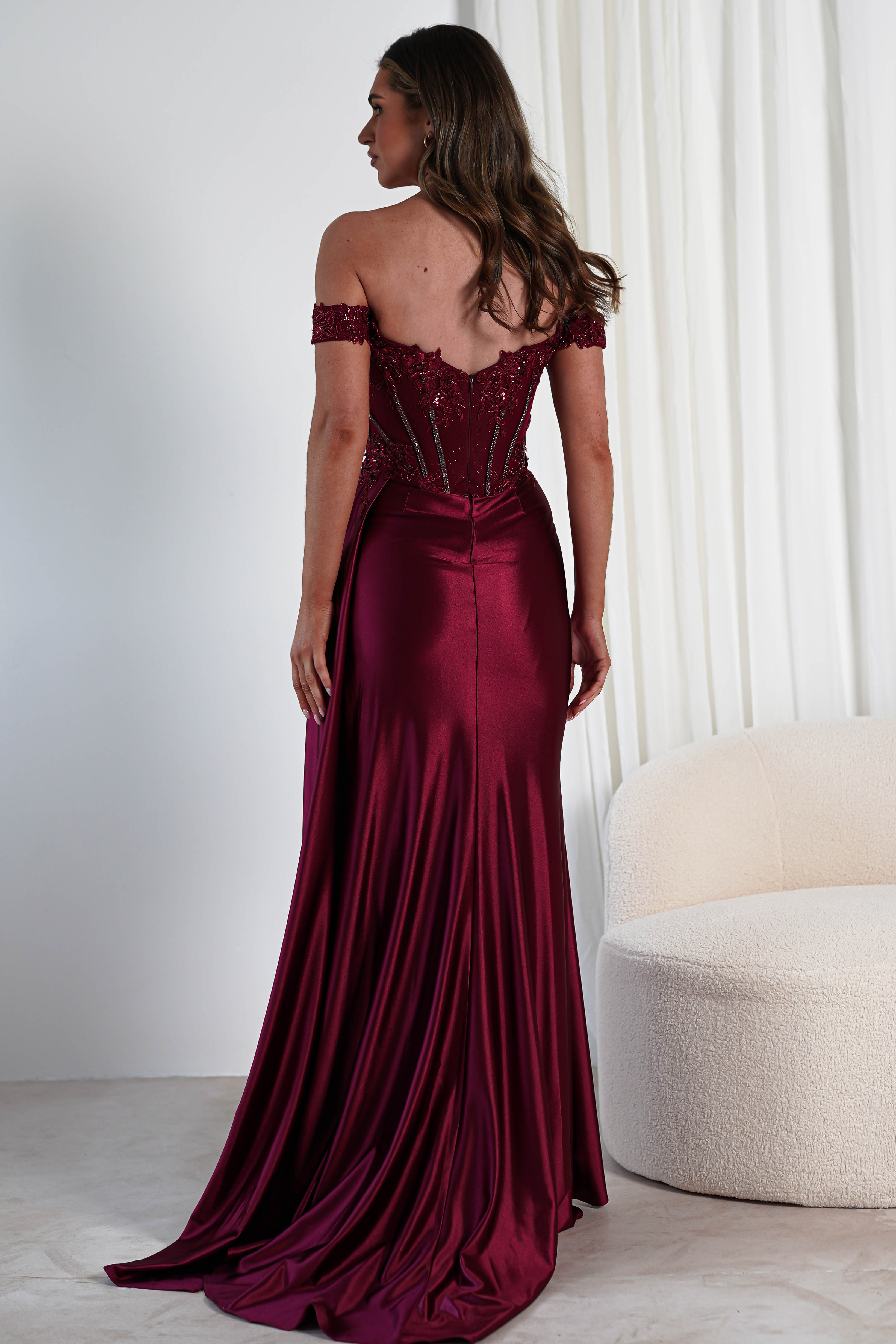 Marsela Lace Bodice Gown | Burgundy | Oh Hello Clothing | XS (6)