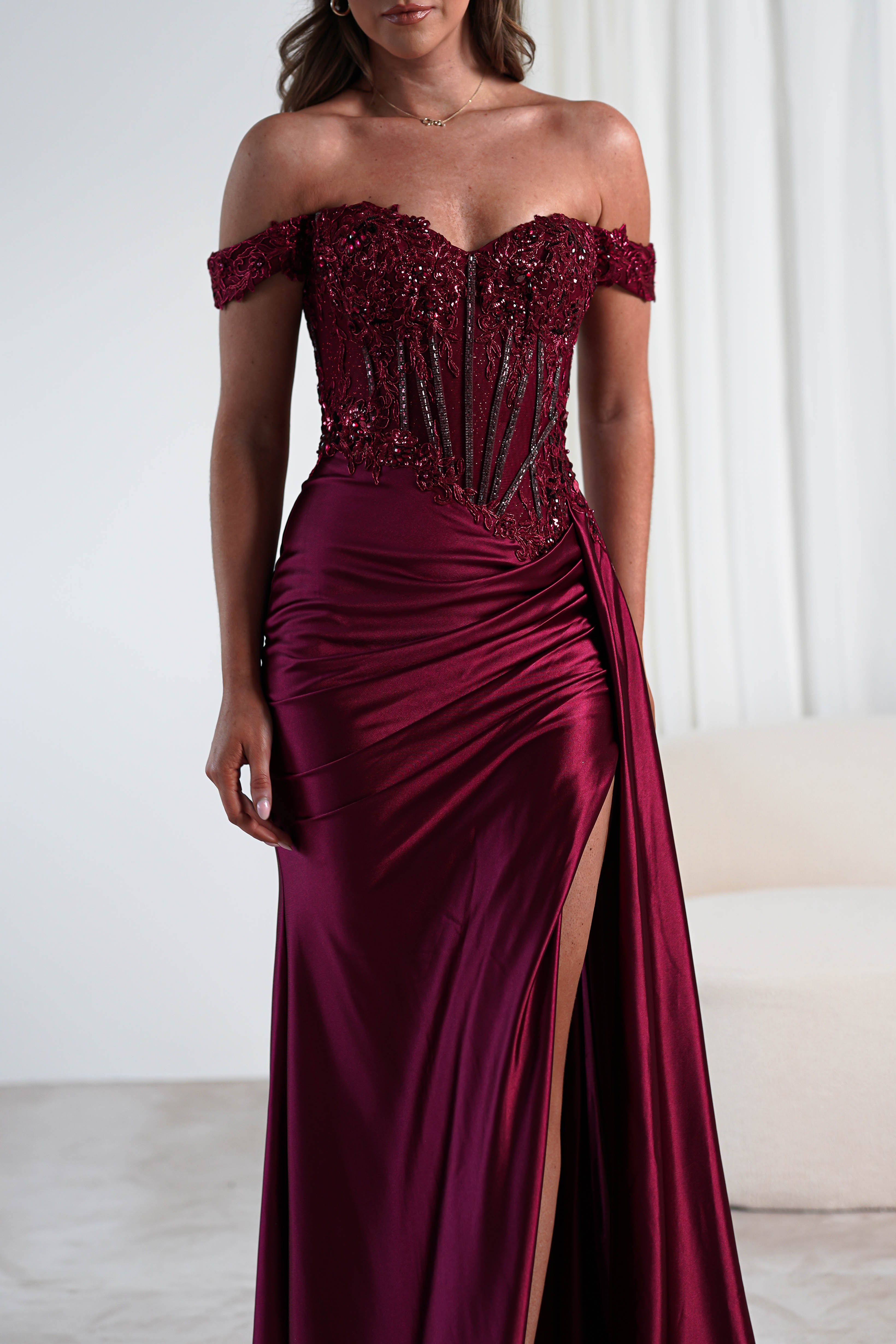 Marsela Lace Bodice Gown | Burgundy | Oh Hello Clothing | XS (6)