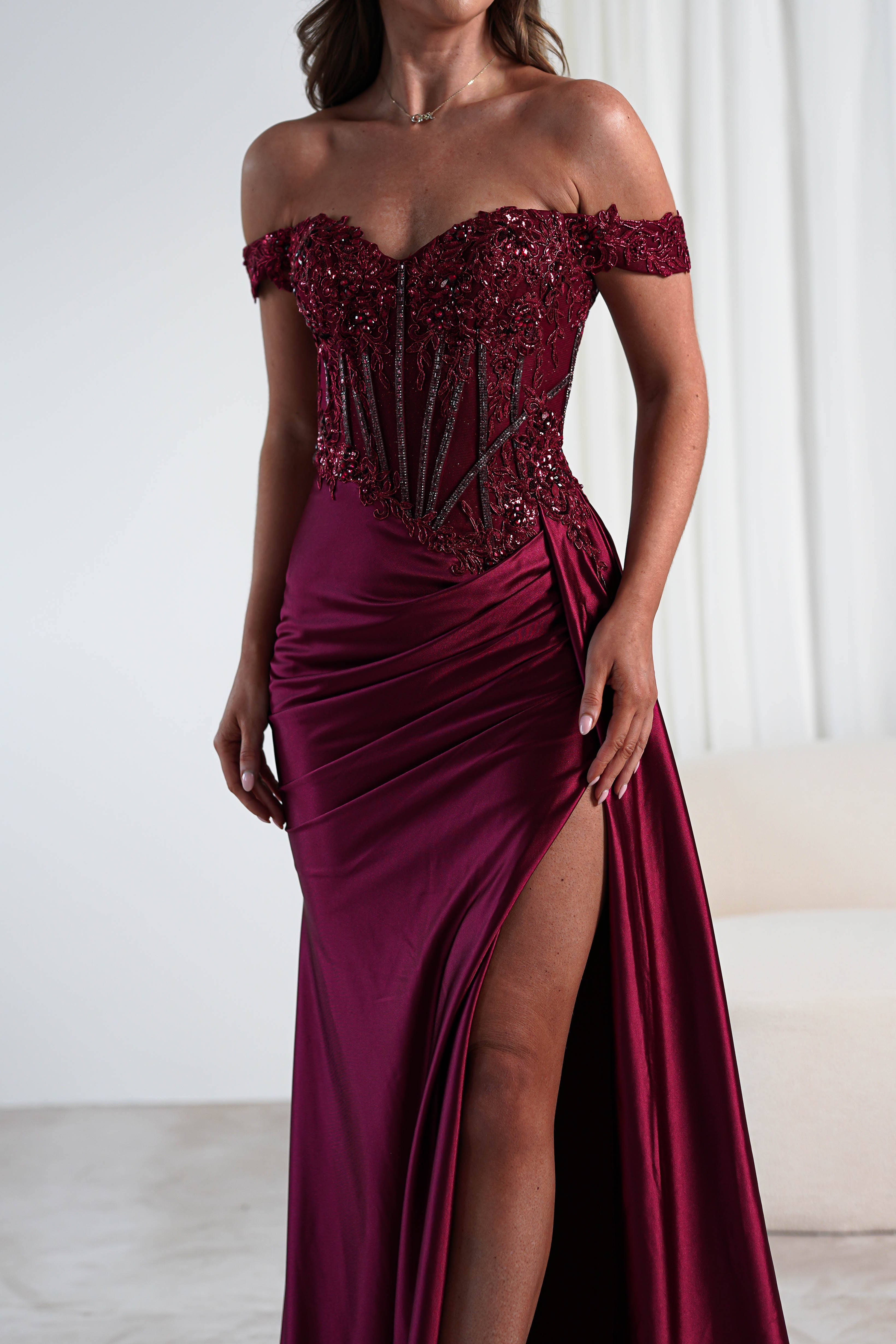 Marsela Lace Bodice Gown | Burgundy | Oh Hello Clothing | XS (6)