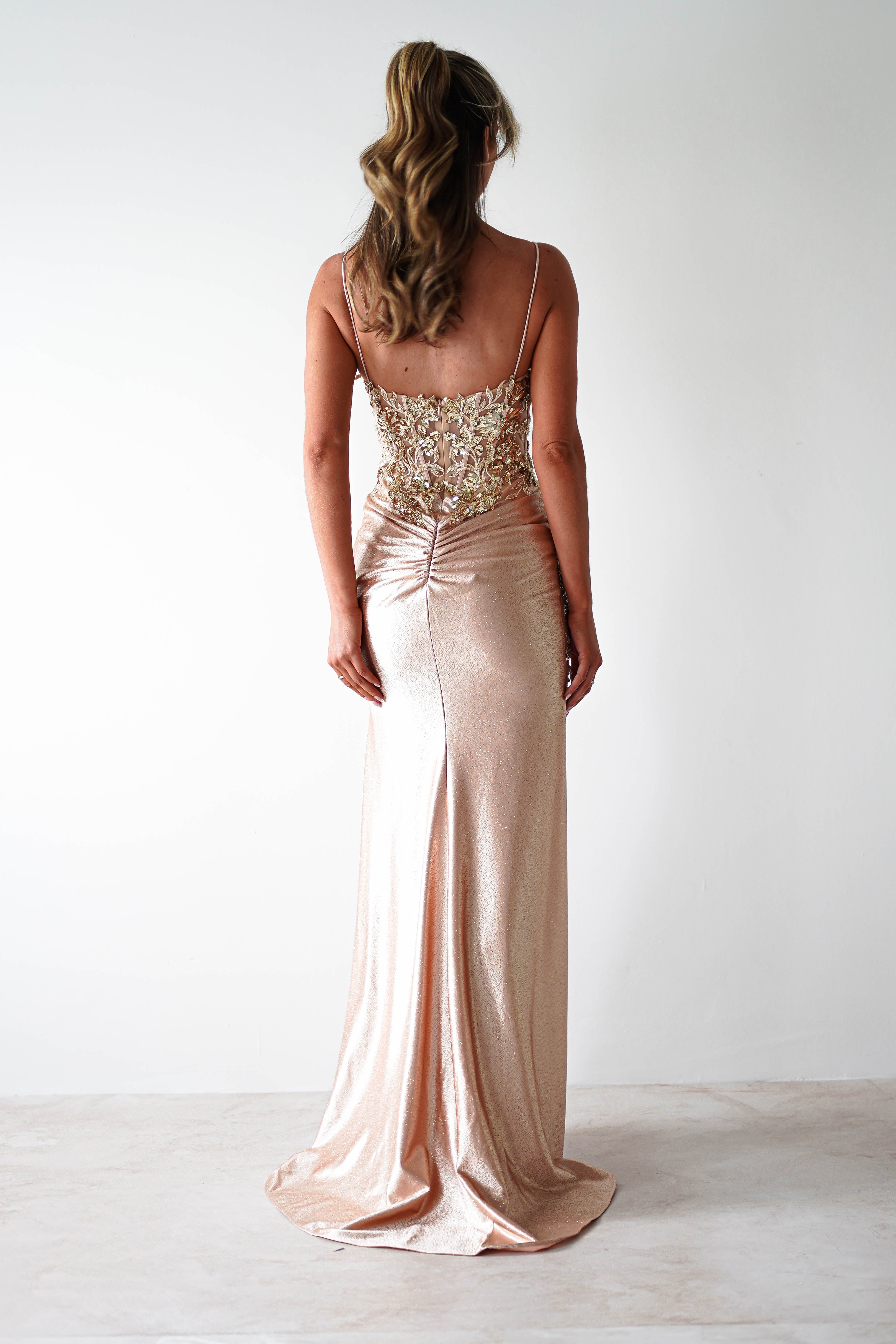Regina Embellished Bodice Gown | Champagne/Gold - Oh Hello Clothing