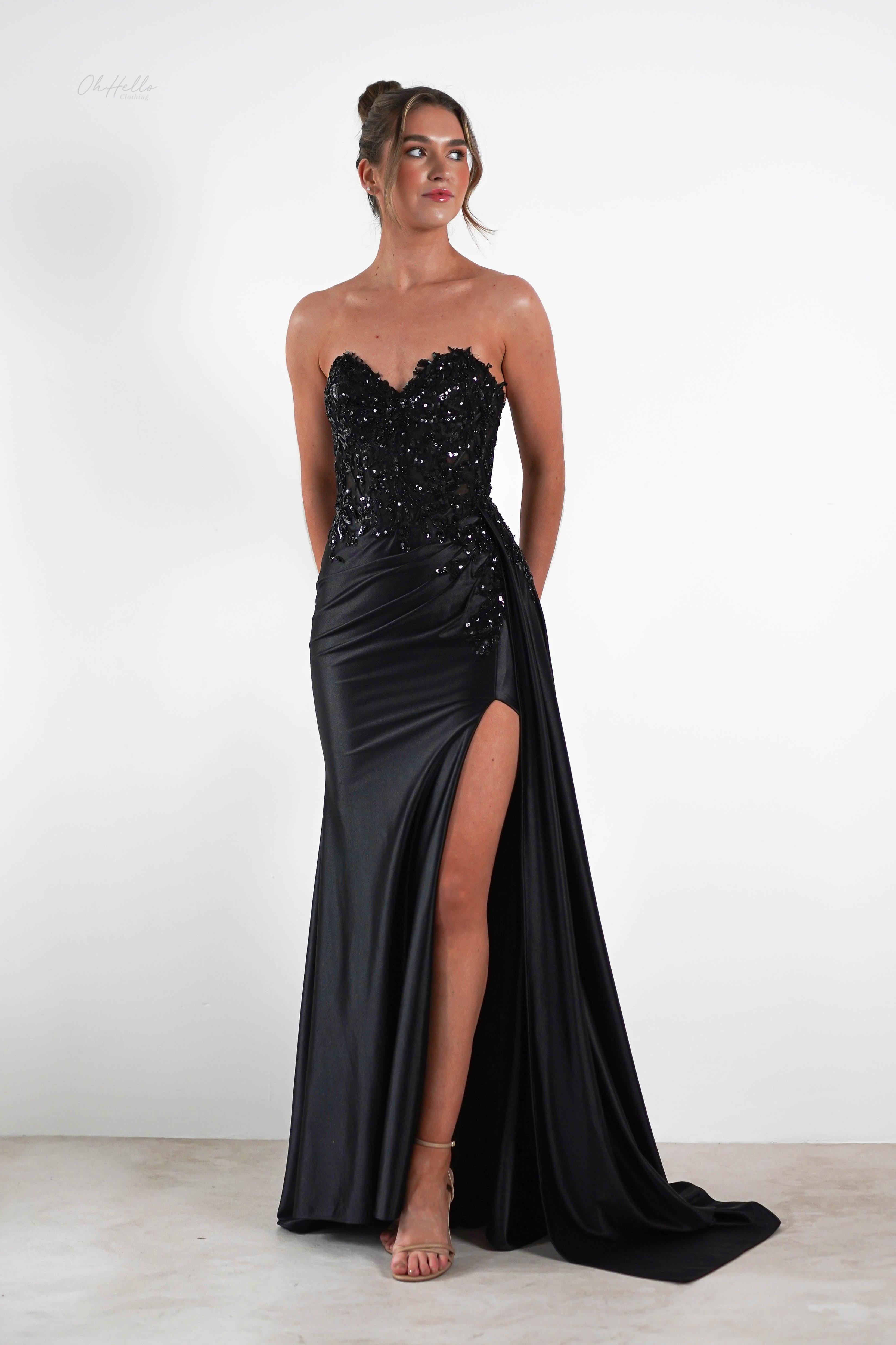Saraya Bodycon Embellished Gown | Black | Debs & Prom | Formal Gown | Oh Hello Clothing