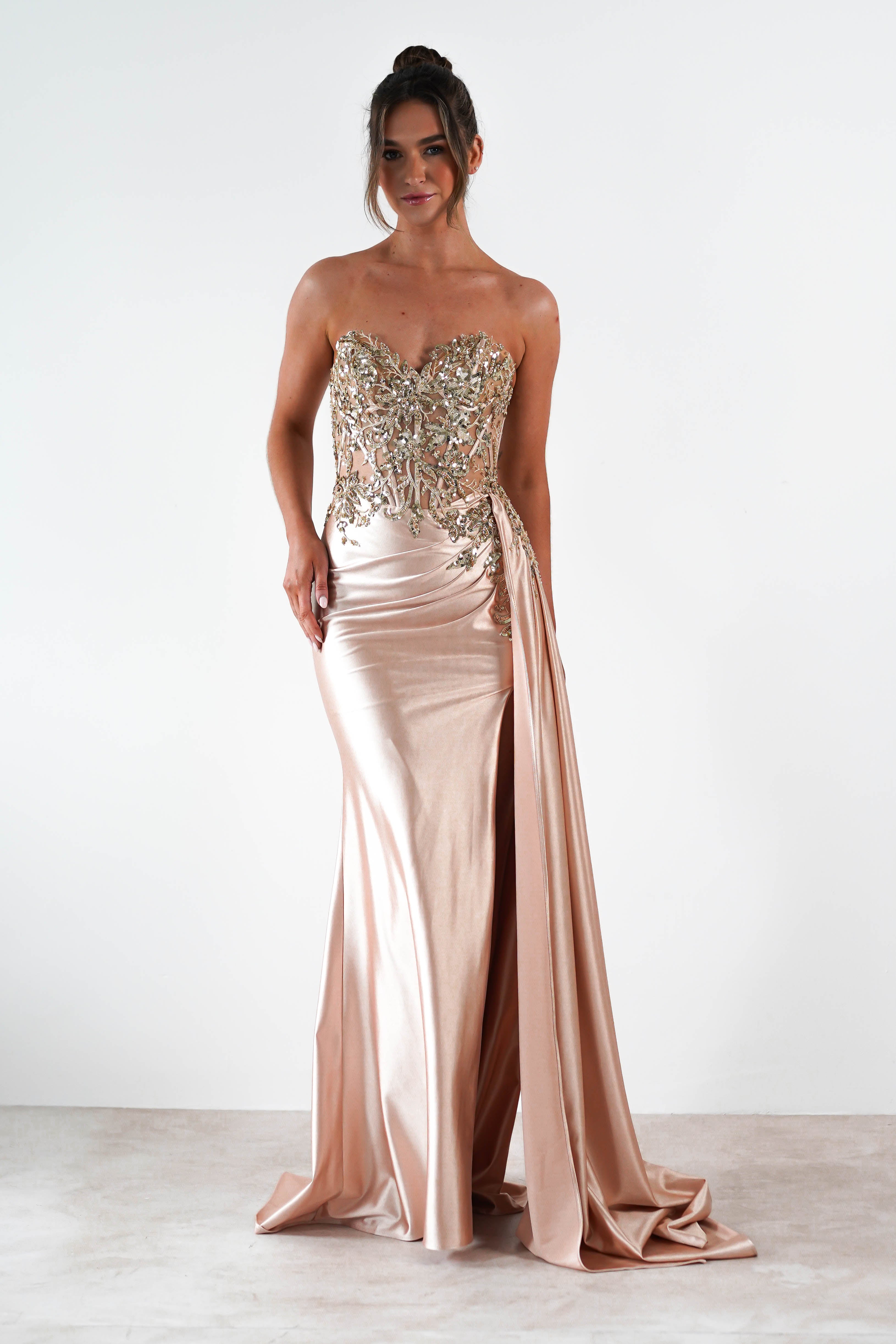 Saraya Bodycon Embellished Gown | Gold | Oh Hello Clothing | XS (6)