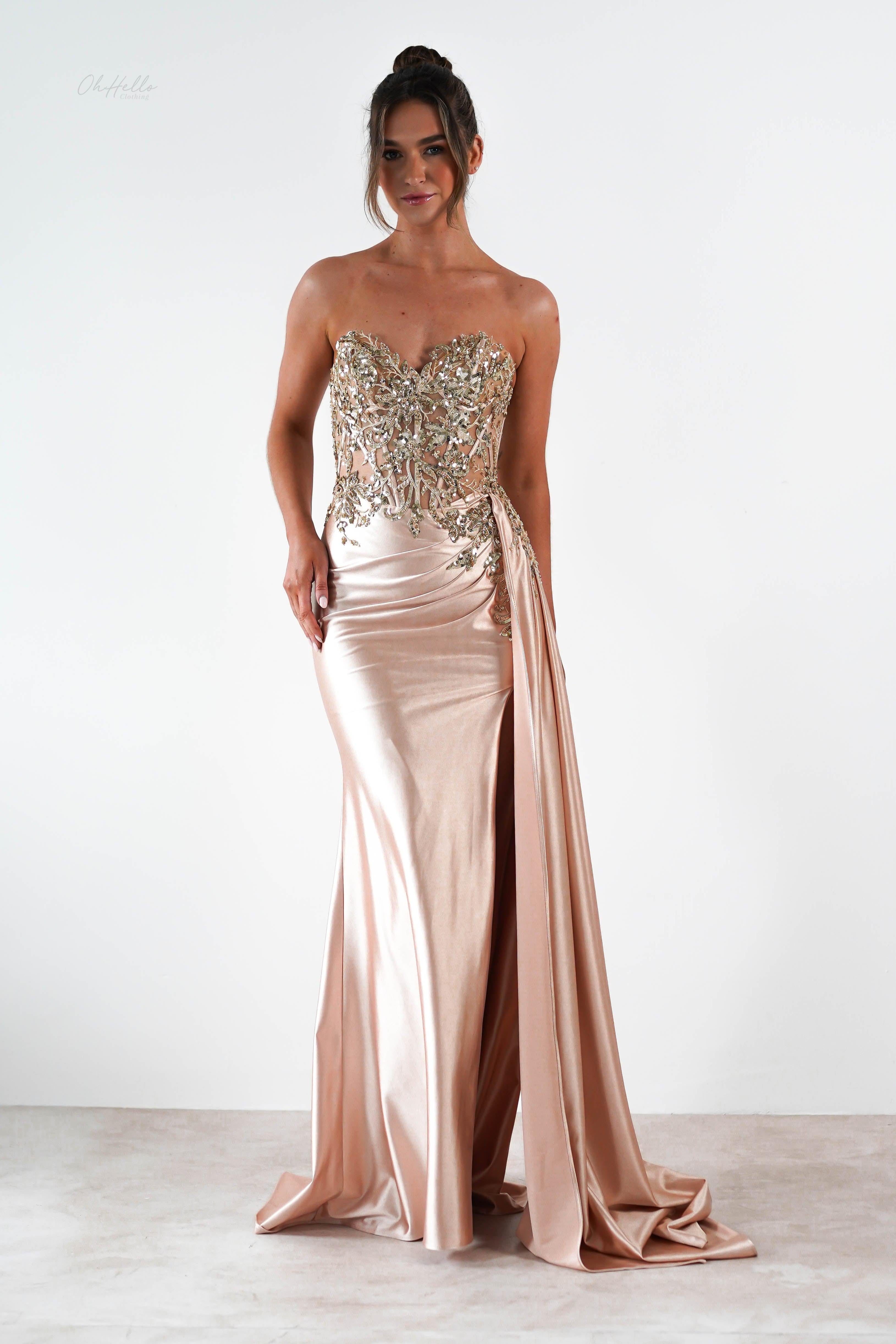 Saraya Bodycon Embellished Gown | Gold | Debs & Prom | Formal Gown | Oh Hello Clothing