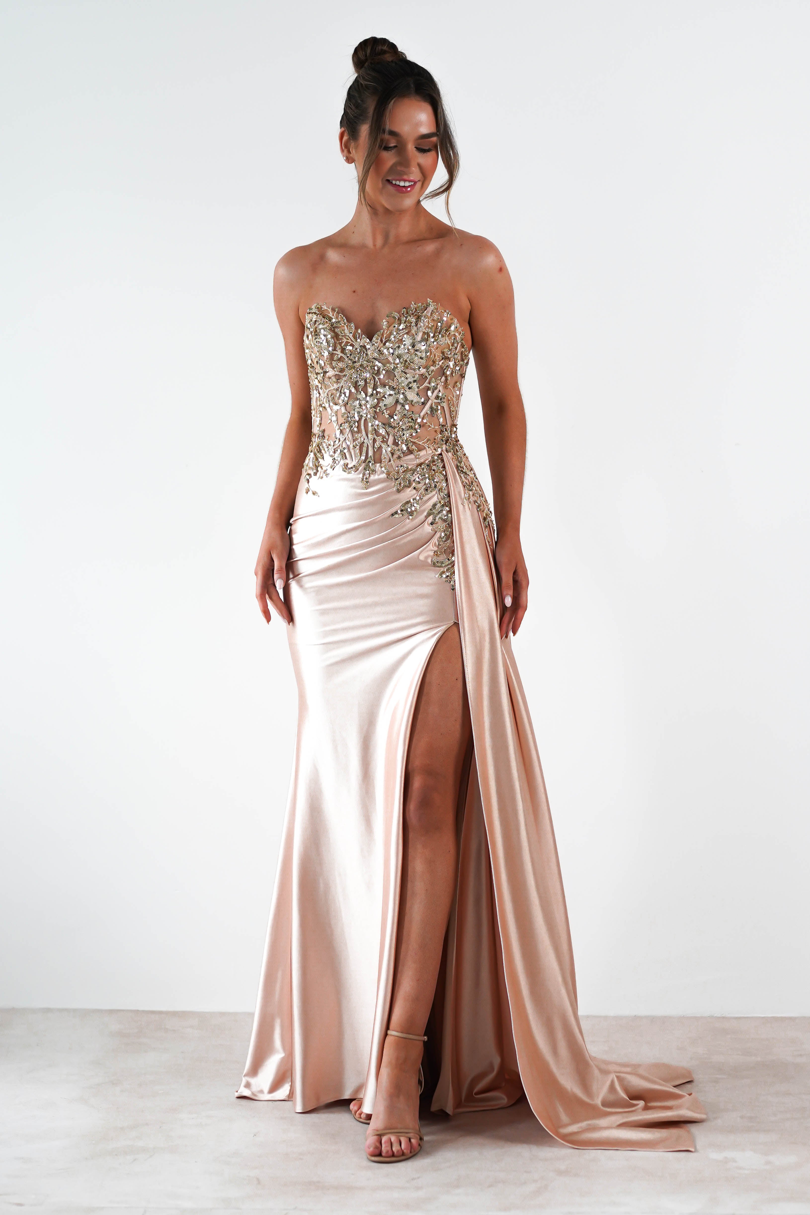 Saraya Bodycon Embellished Gown | Gold | Oh Hello Clothing | XS (6)