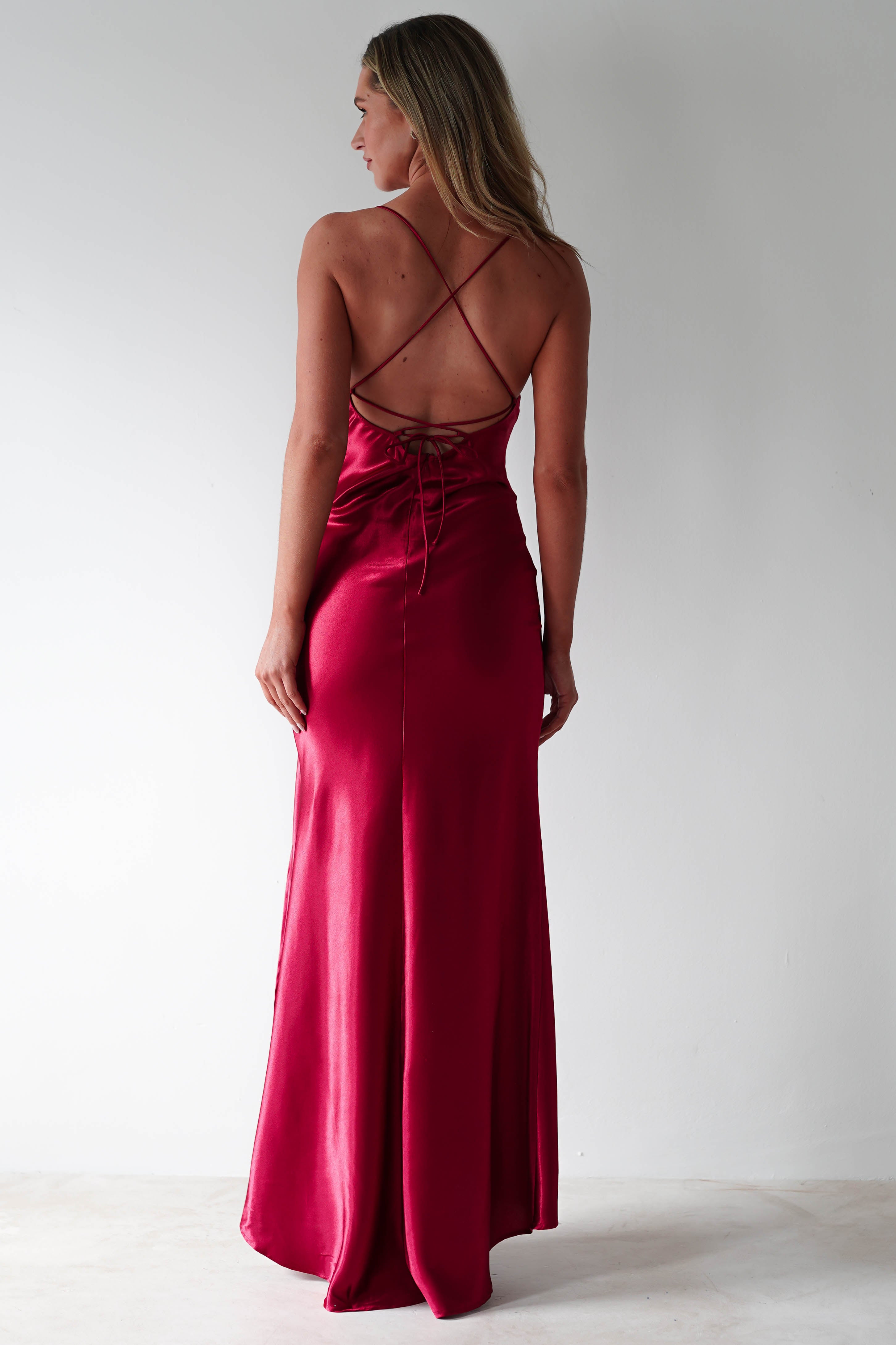 Celinee Satin Maxi Gown | Red - Oh Hello Clothing