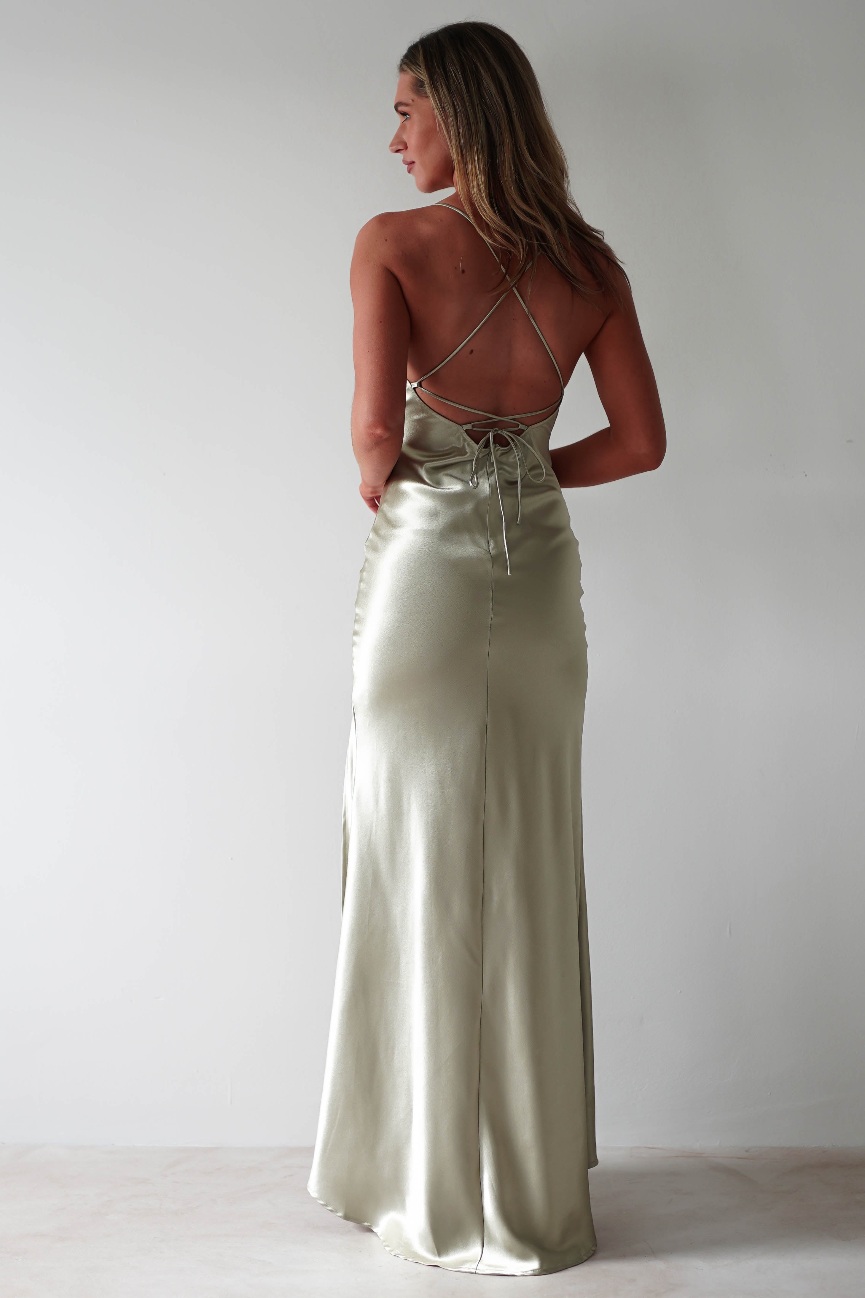 Celinee Satin Maxi Gown | Sage - Oh Hello Clothing