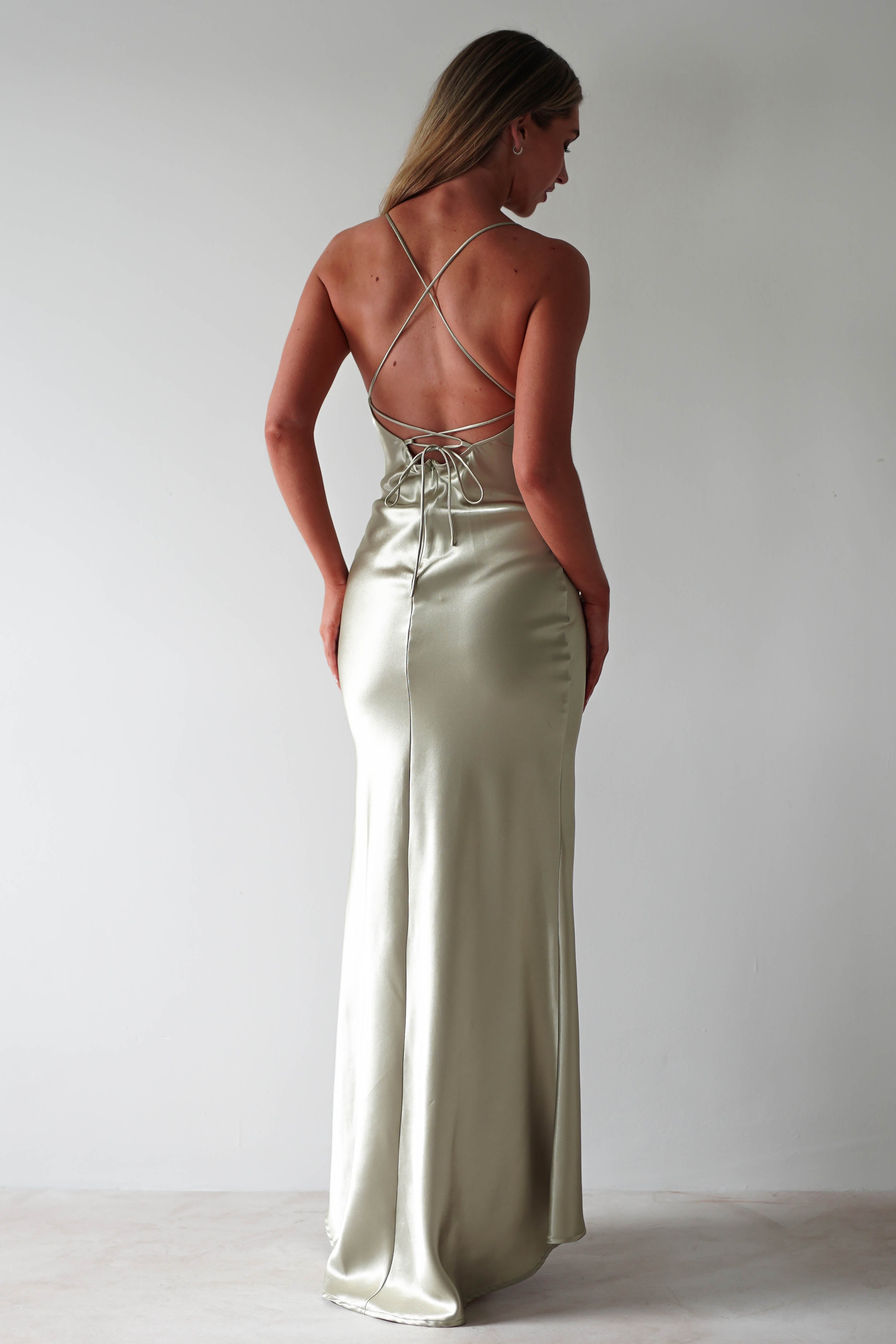 Celinee Satin Maxi Gown | Sage - Oh Hello Clothing