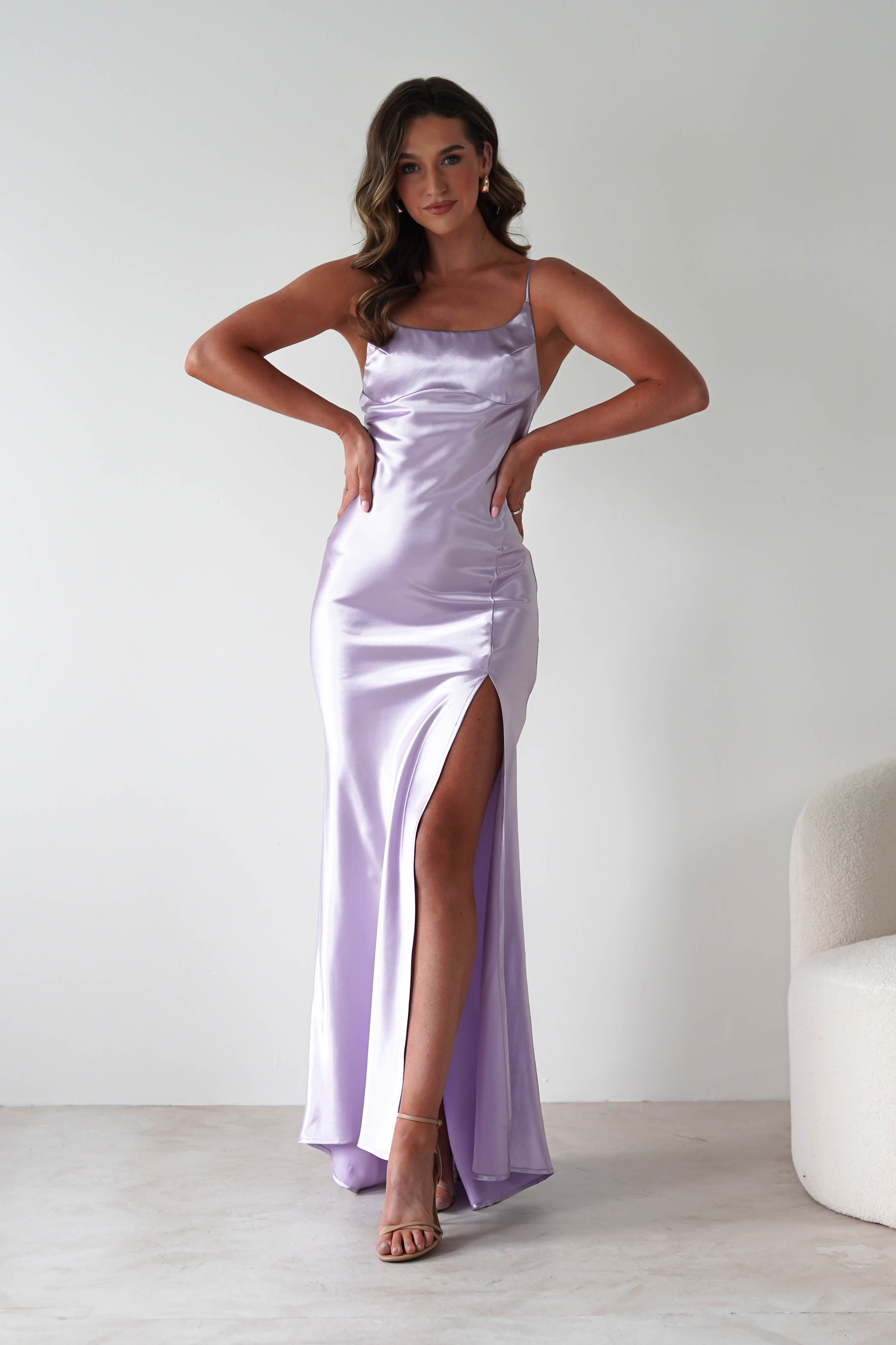 Celinee Satin Maxi Gown | Lilac | Oh Hello Clothing | XS (6)