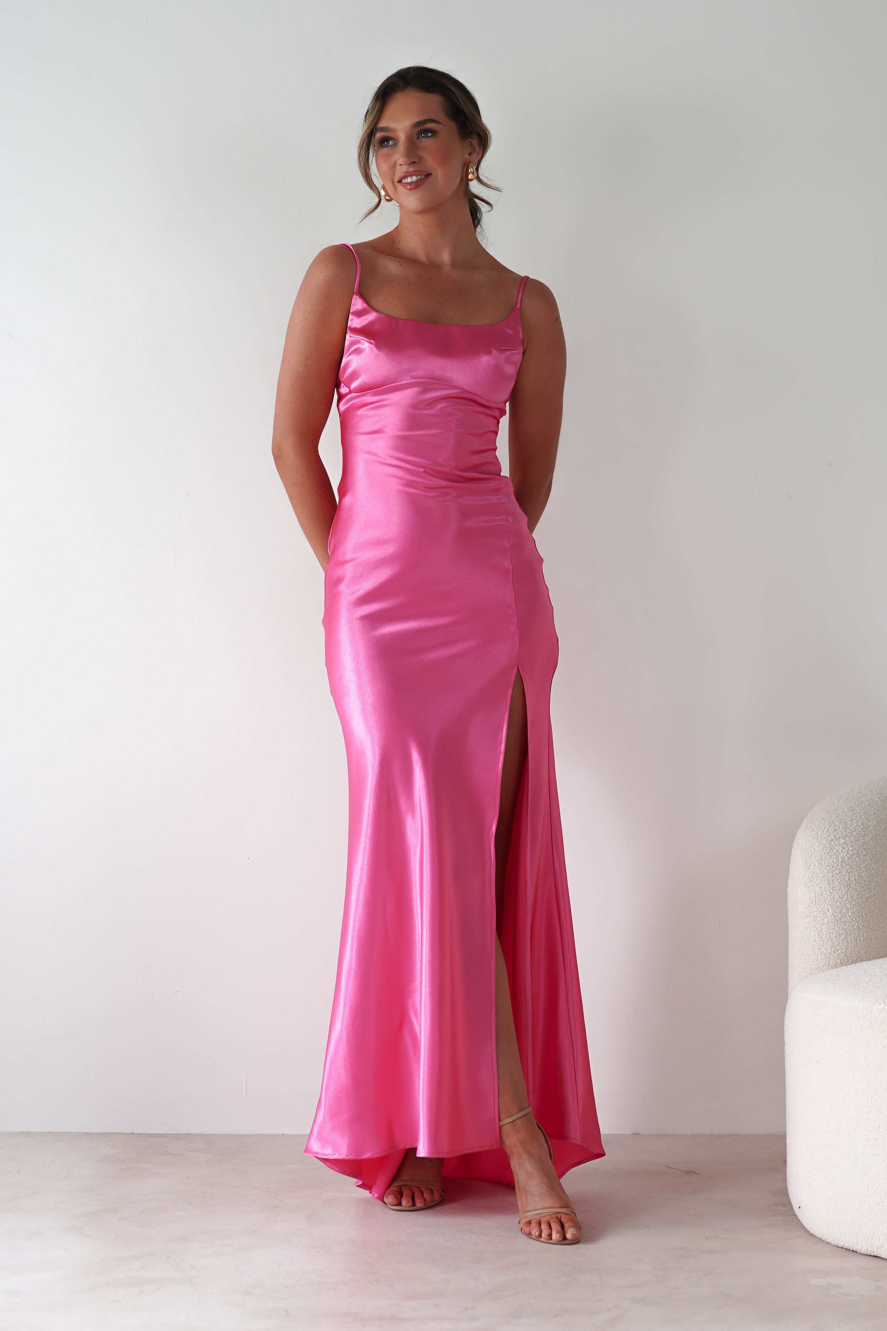 Celinee Satin Maxi Gown | Hot Pink | Oh Hello Clothing | XS (6)