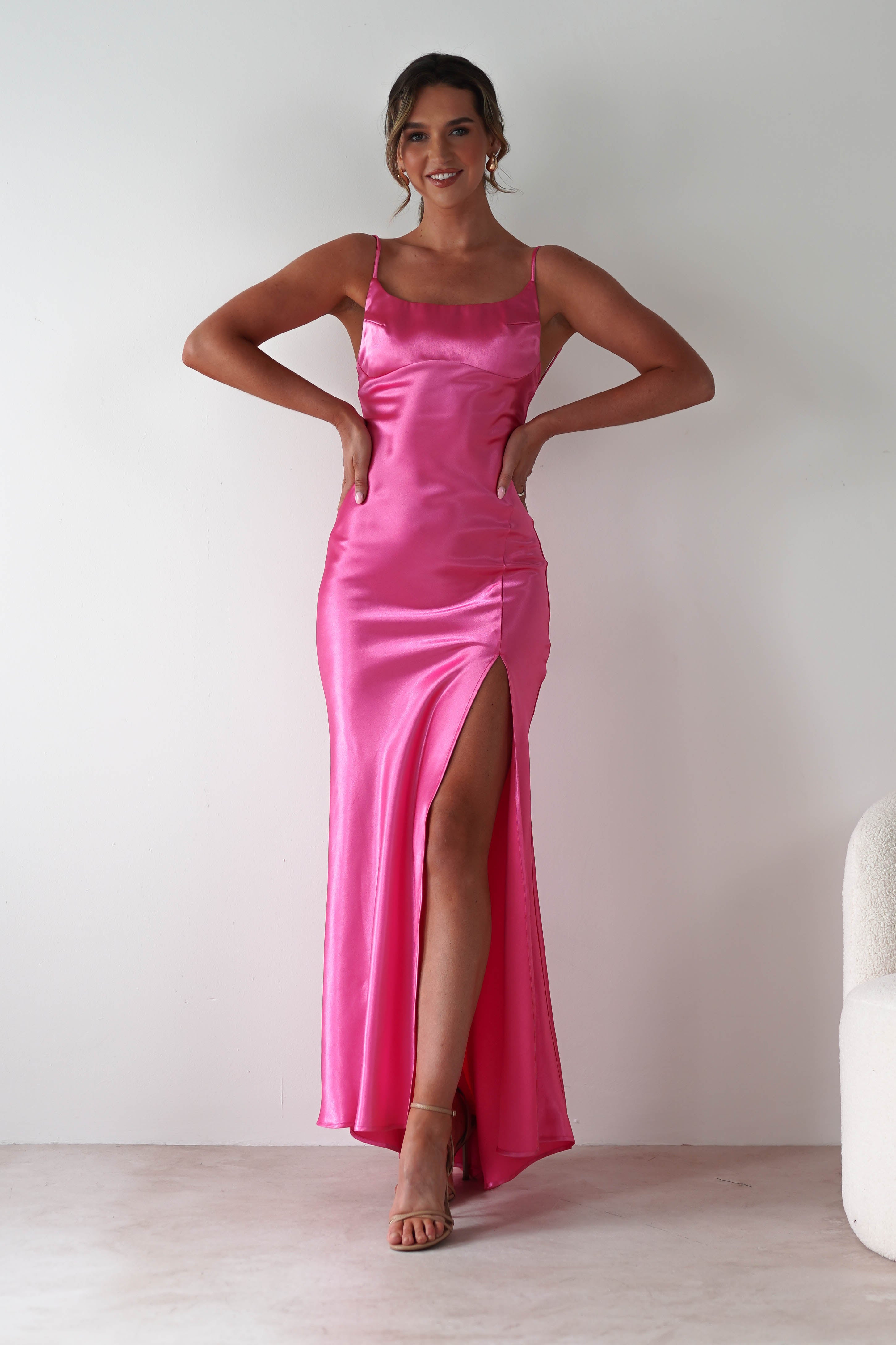 Celinee Satin Maxi Gown | Hot Pink | Oh Hello Clothing | XS (6)
