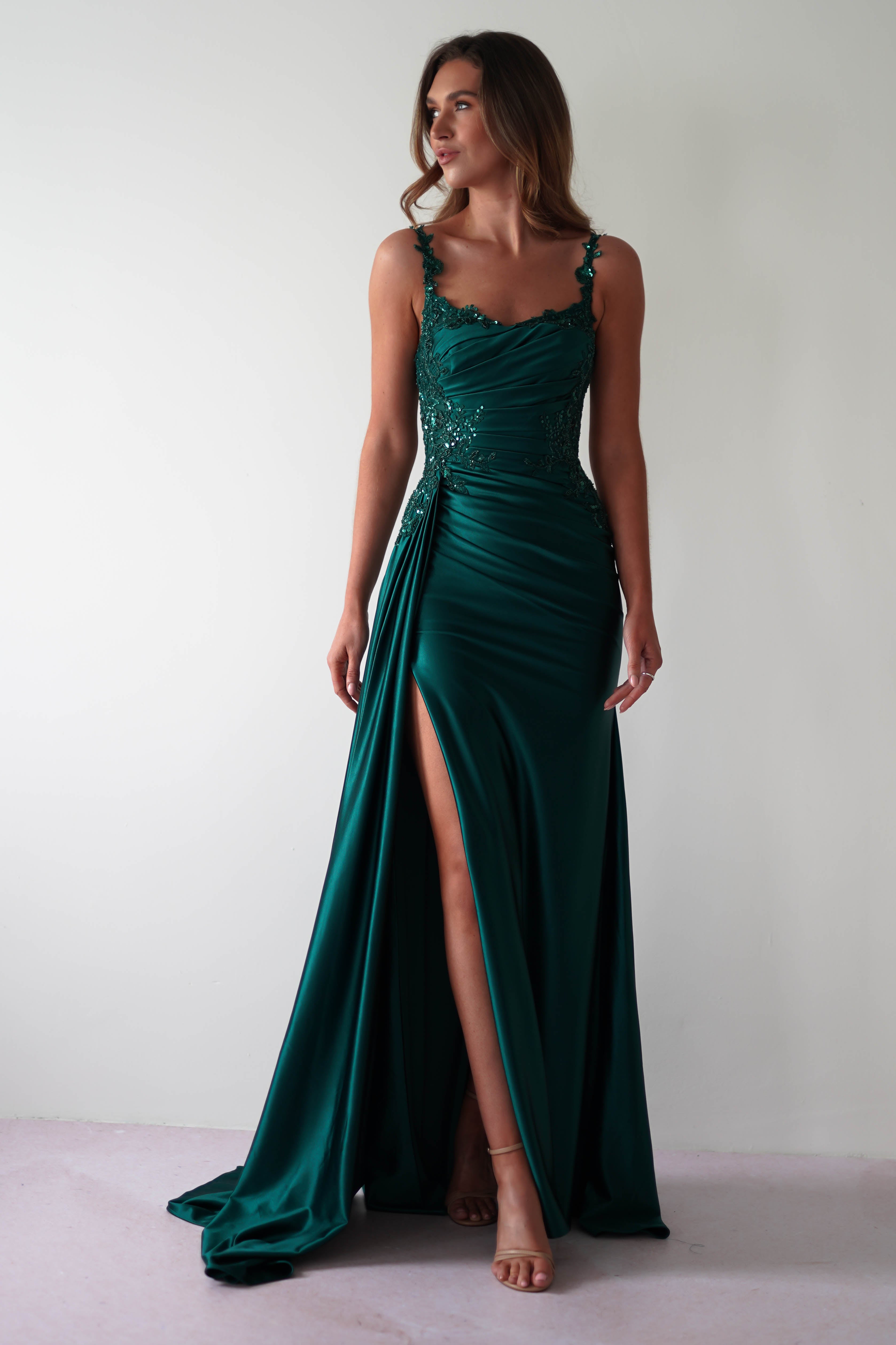 Cindy Pleated Bodice Gown | Emerald Green - Oh Hello Clothing
