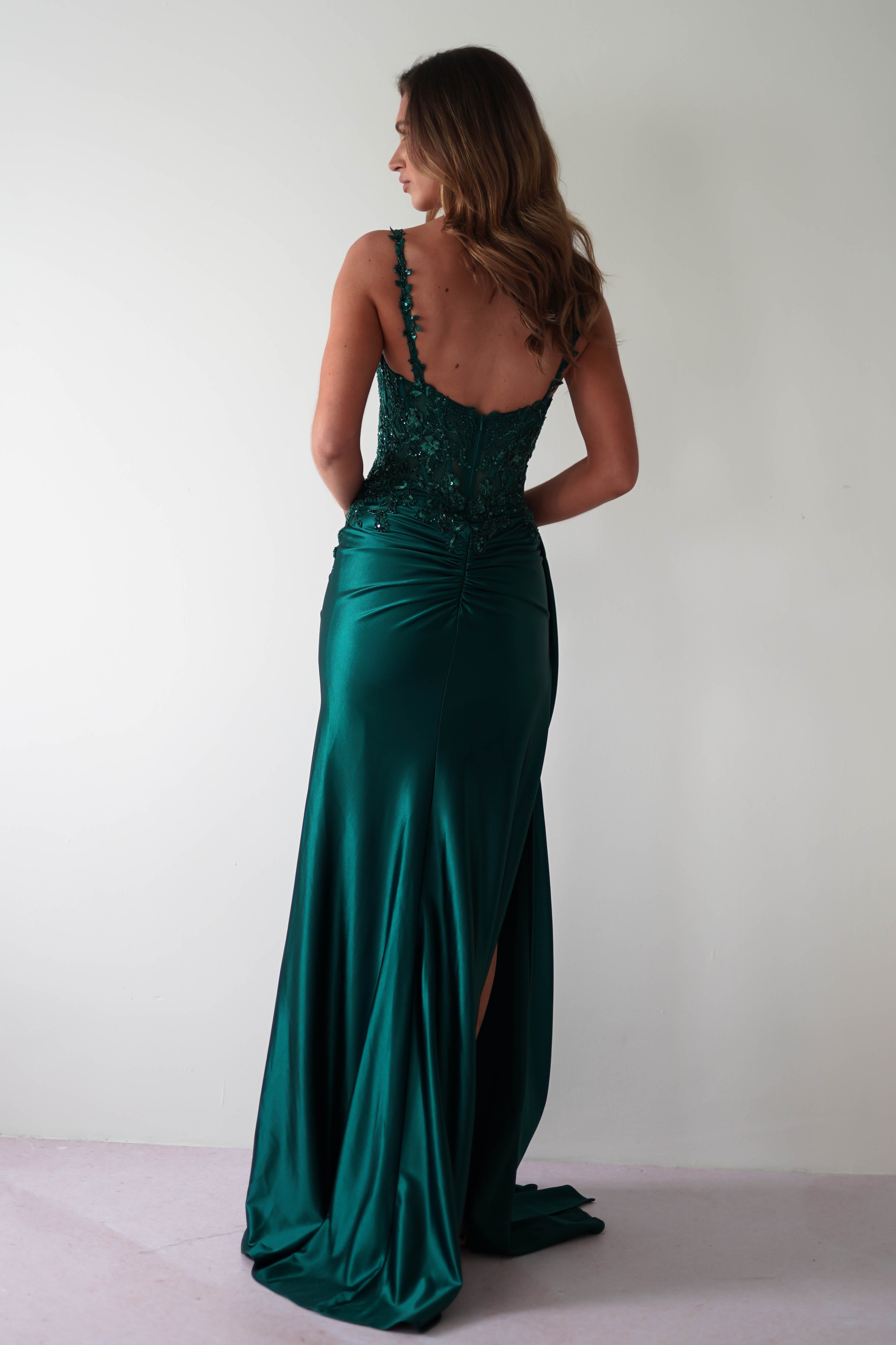 Cindy Pleated Bodice Gown | Emerald Green - Oh Hello Clothing