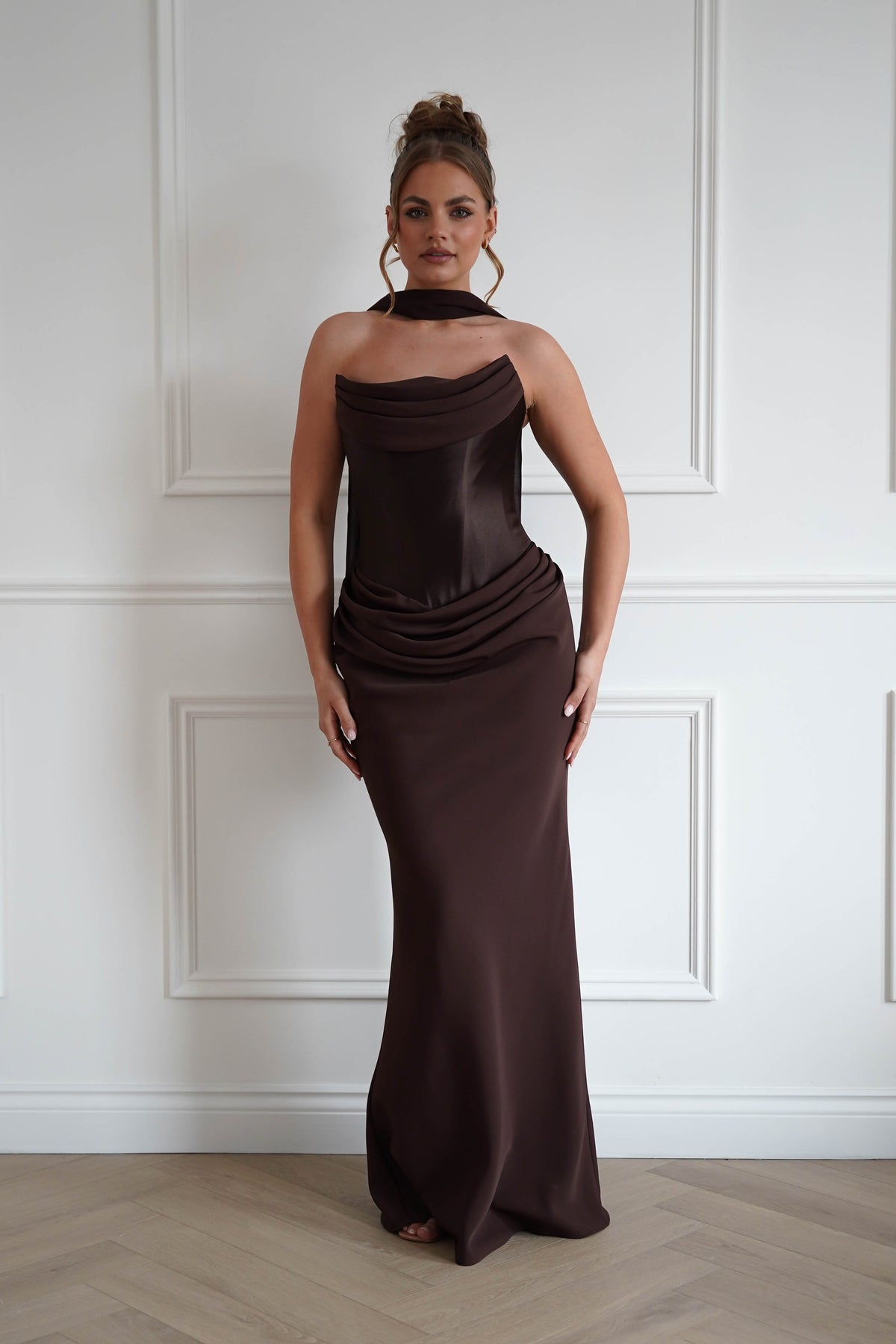 strapless brown dresses Kailani Ruched Maxi Dress | Fabric is very stretchy real wedding dress Marcella Ocean Blue Pleated Construction:Goodyear Welted Construction - used only in high end brands like Gucci & Louis Vuitton