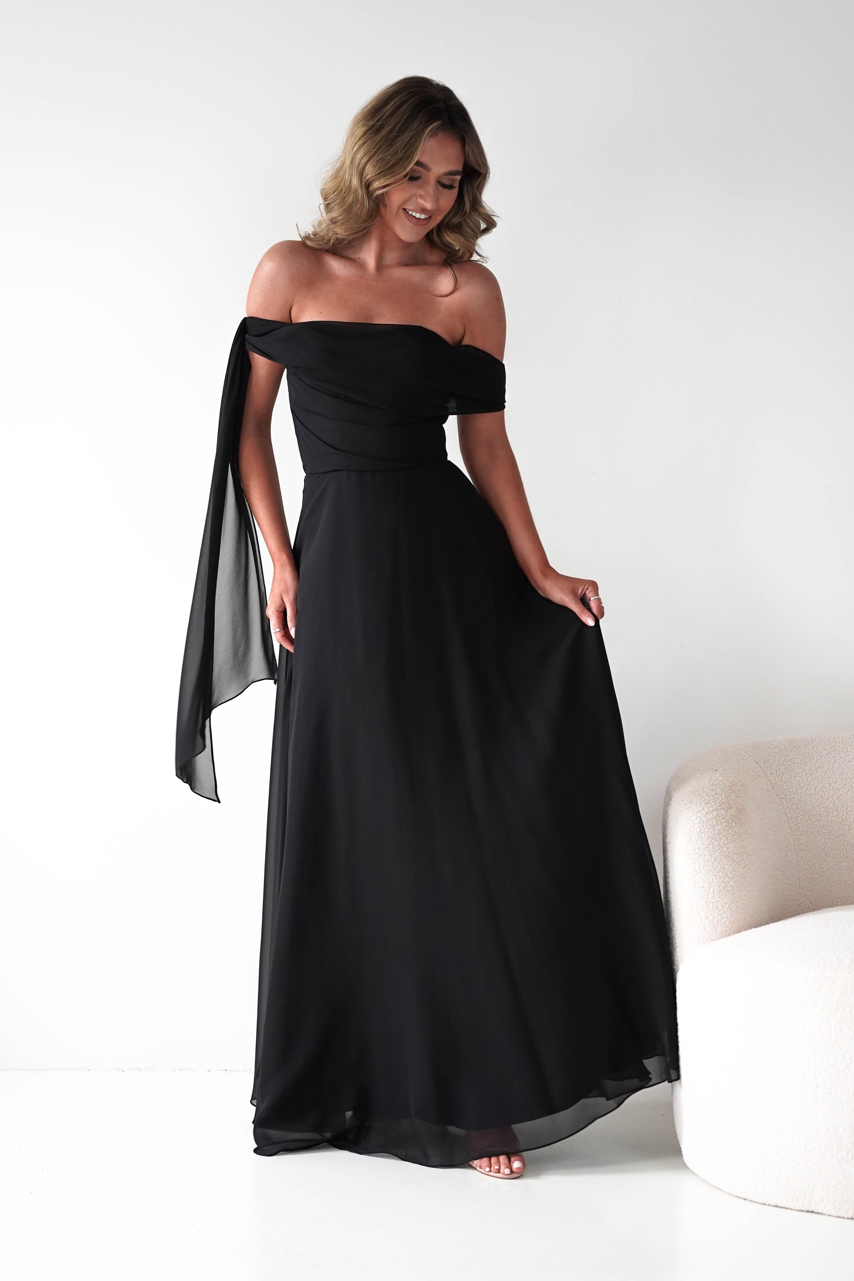 Oh Hello Clothing Dresses 1*DONE -CINDERALLA-BLACK DRESS DRAPE DSEIGN ON ONE SIDE- T716