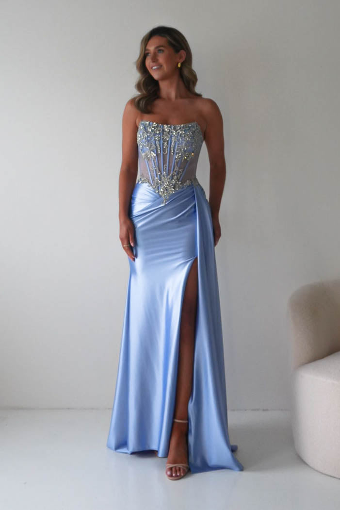 Oh Hello Clothing Dresses 1*DONE - CINDERALLA-C169 BLUE Embellished Satin Evening Gown (Copy)