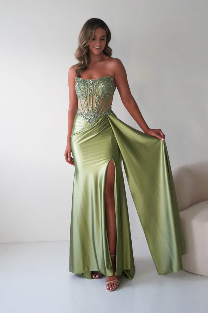 Oh Hello Clothing Dresses 1*DONE - CINDERALLA-C169 SAGE Embellished Satin Evening Gown (Copy) (Copy)