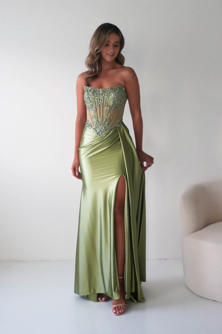 Oh Hello Clothing Dresses 1*DONE - CINDERALLA-C169 SAGE Embellished Satin Evening Gown (Copy) (Copy)