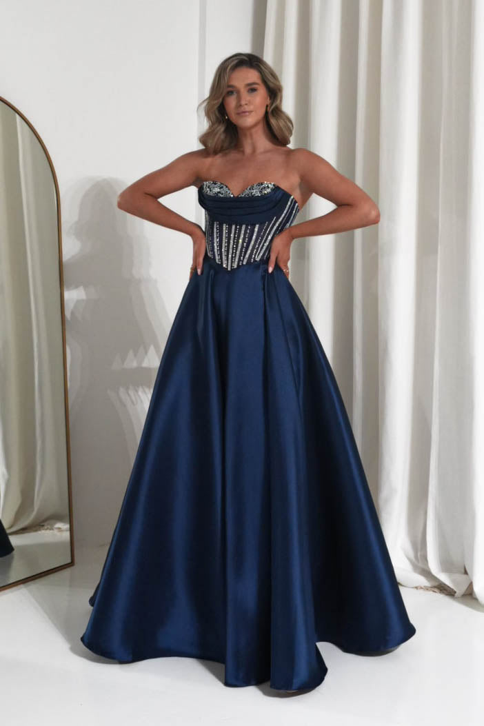 Oh Hello Clothing Dresses 1*DONE -CINDERALLA- CK2405- Strapless Navy Embellished Gown