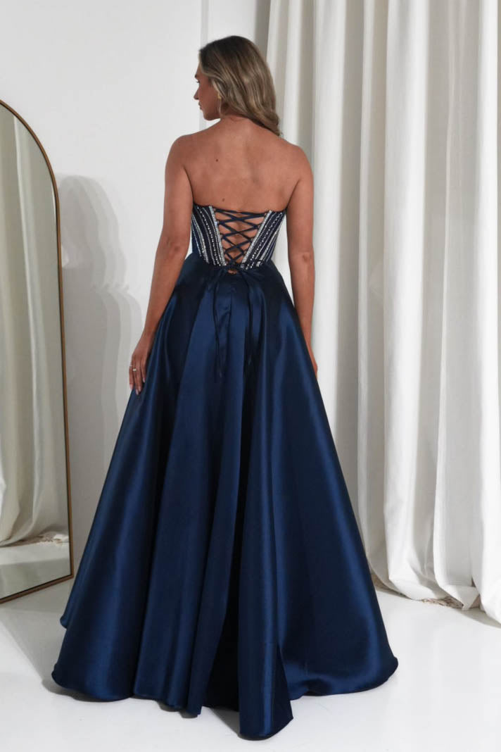 Oh Hello Clothing Dresses 1*DONE -CINDERALLA- CK2405- Strapless Navy Embellished Gown